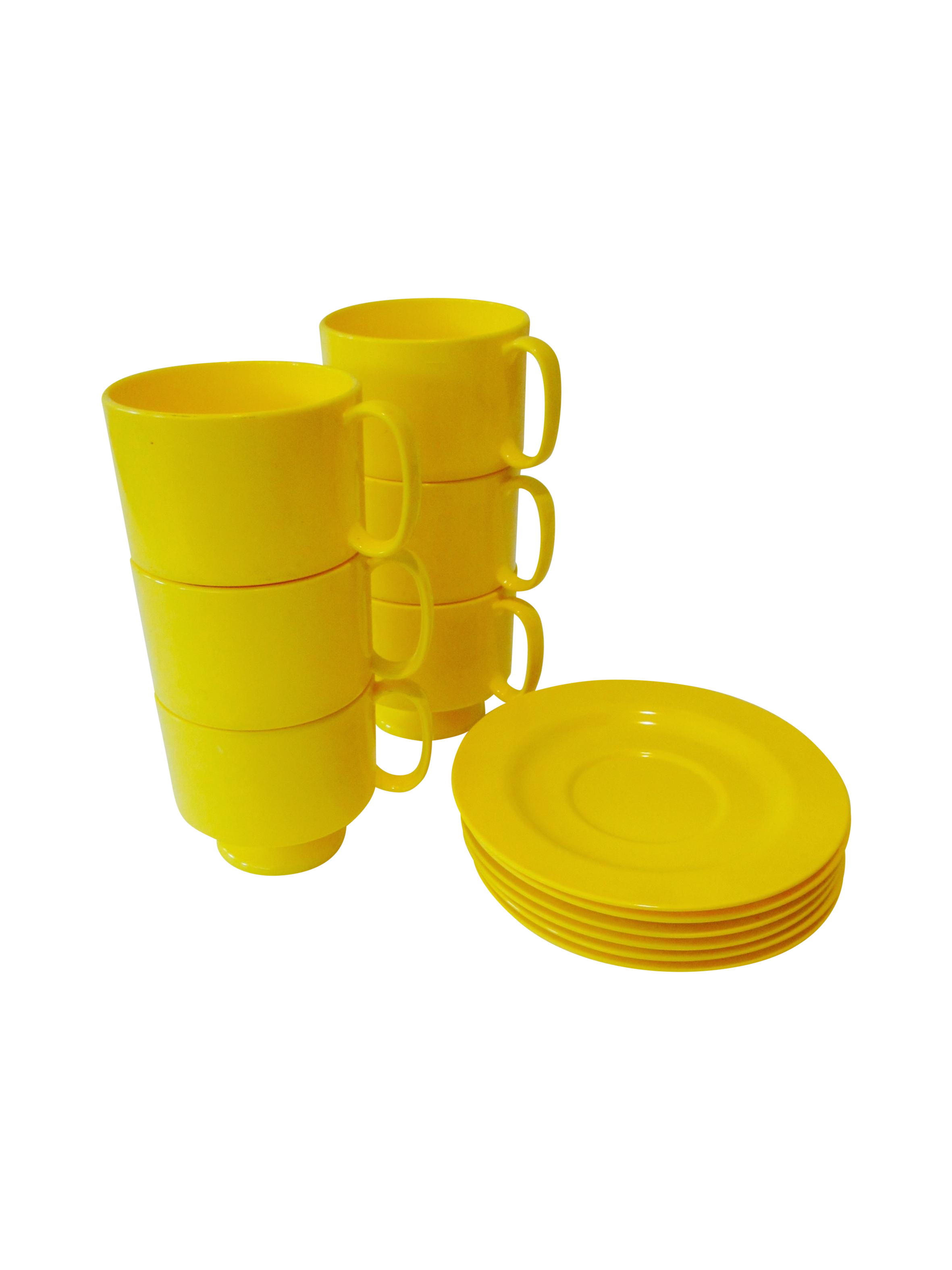 Yellow Plastic Cup & Saucers Heller Style Set/6 Chairish