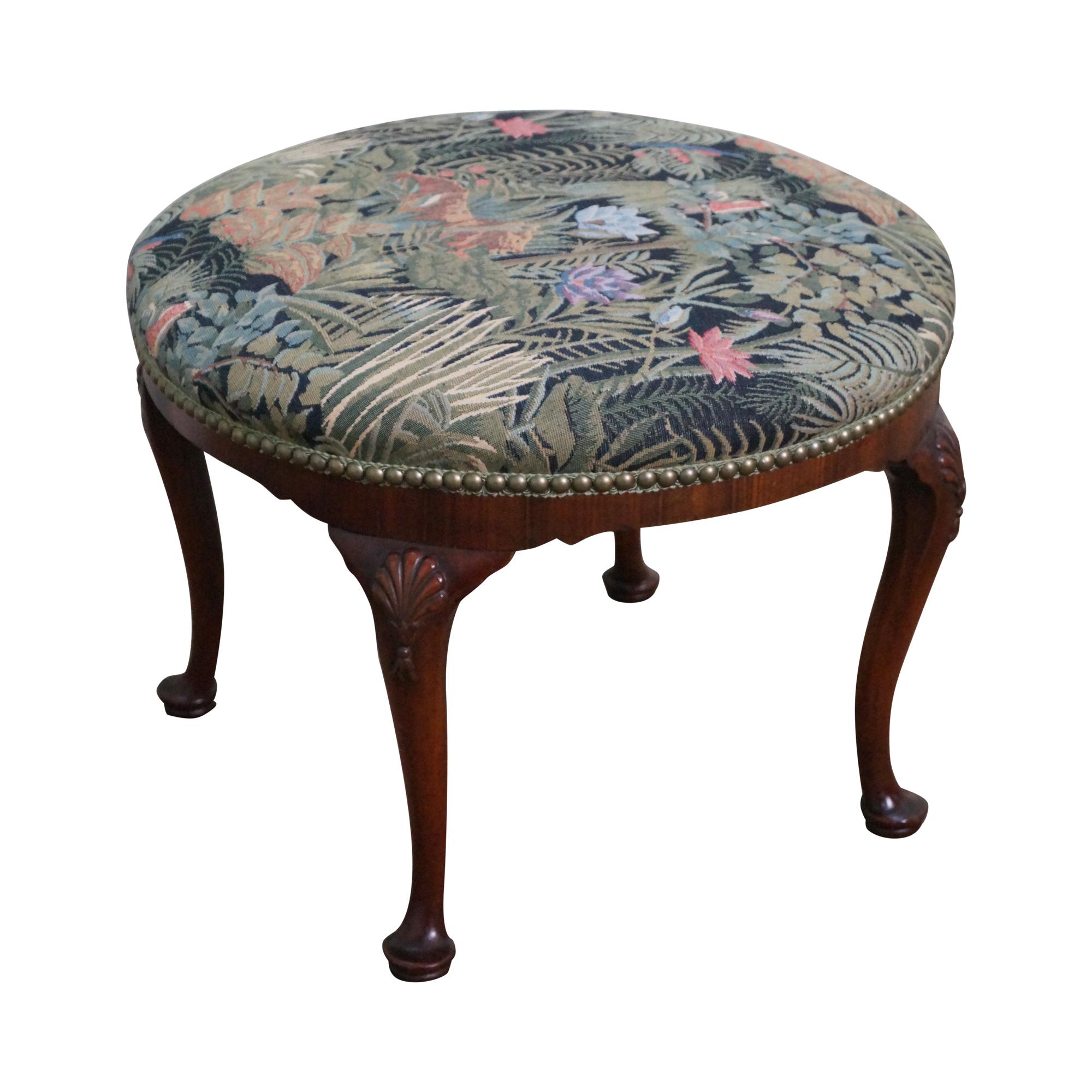 Antique Walnut Round Queen Anne Footstool Ottoman Chairish