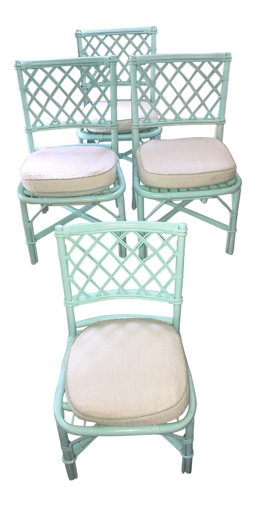 Mint Green Rattan Chairs Set of 4 Chairish