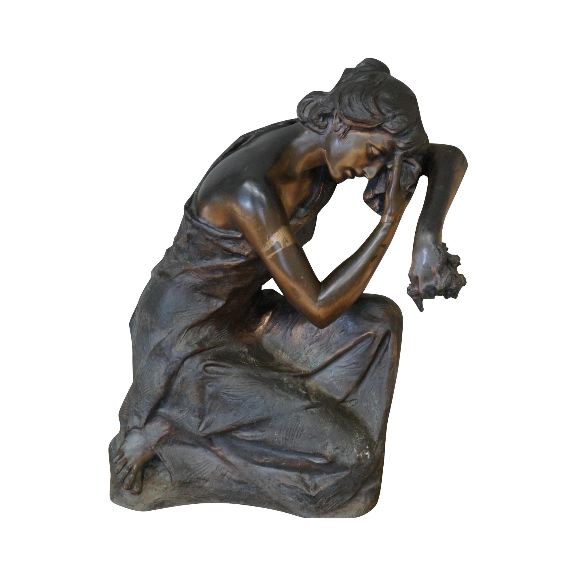 Antique Bronze Garden Statue of Weeping Woman Signed Chirico Chairish