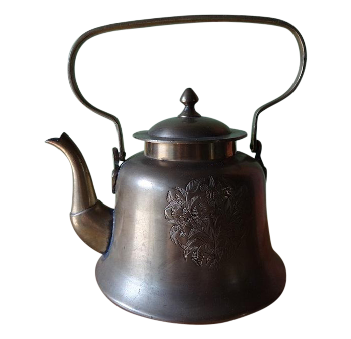 India Brass Cast Tea Kettle Pot Folk Art Craft Chairish