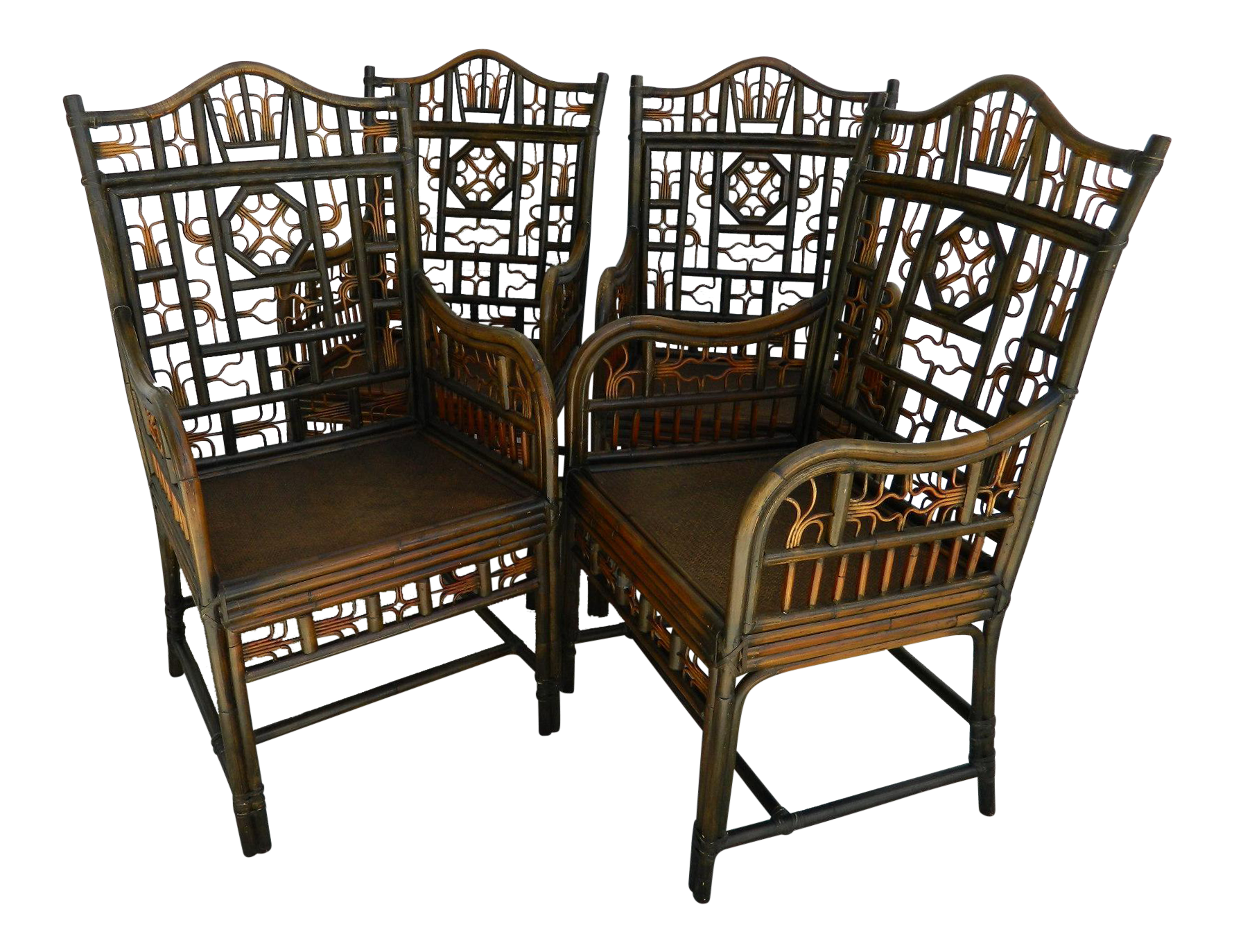 Vintage Boho Chic Rattan Chairs - Set of 4 | Chairish