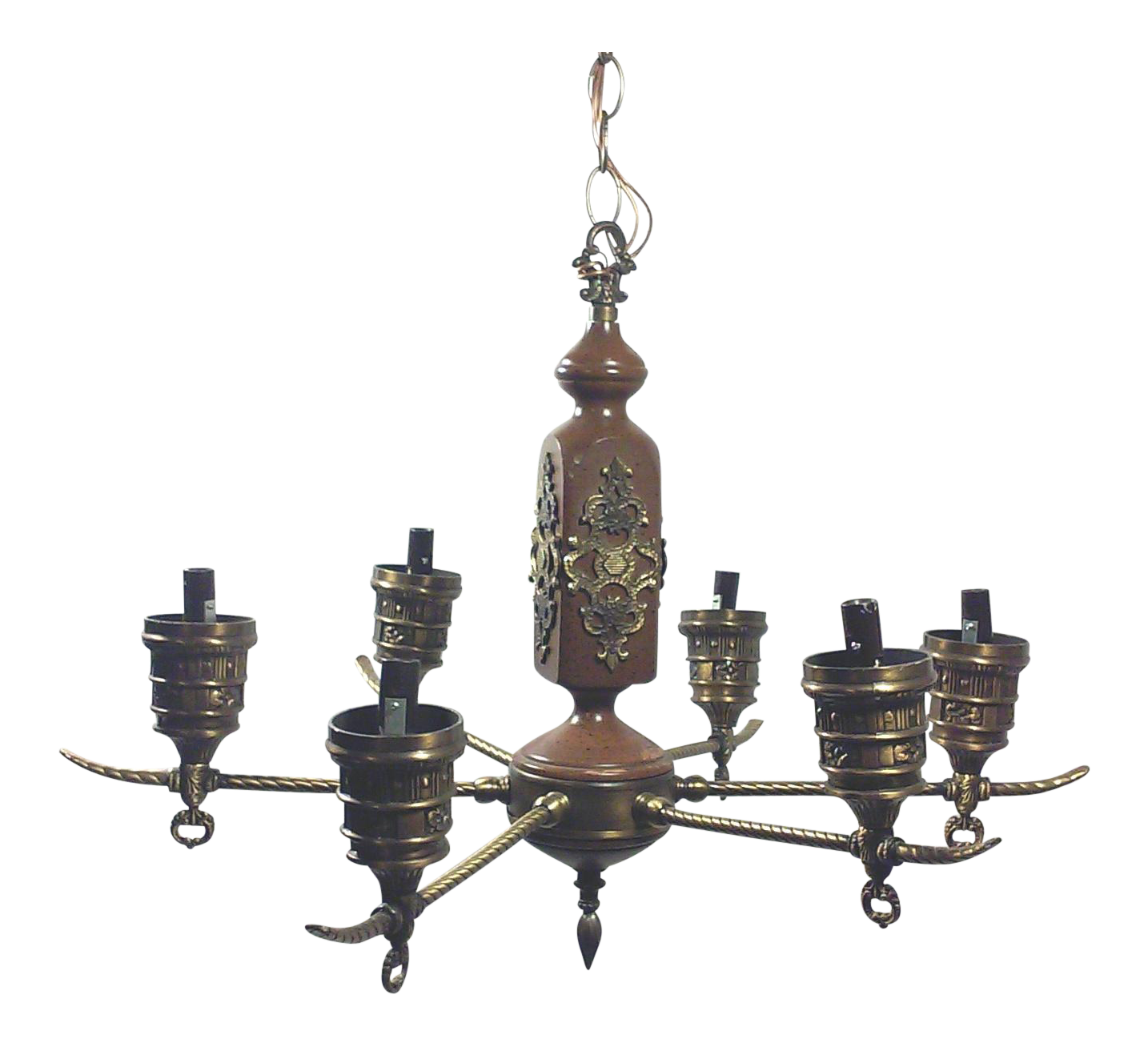 Spanish Colonial Brass & Wood Chandelier Chairish