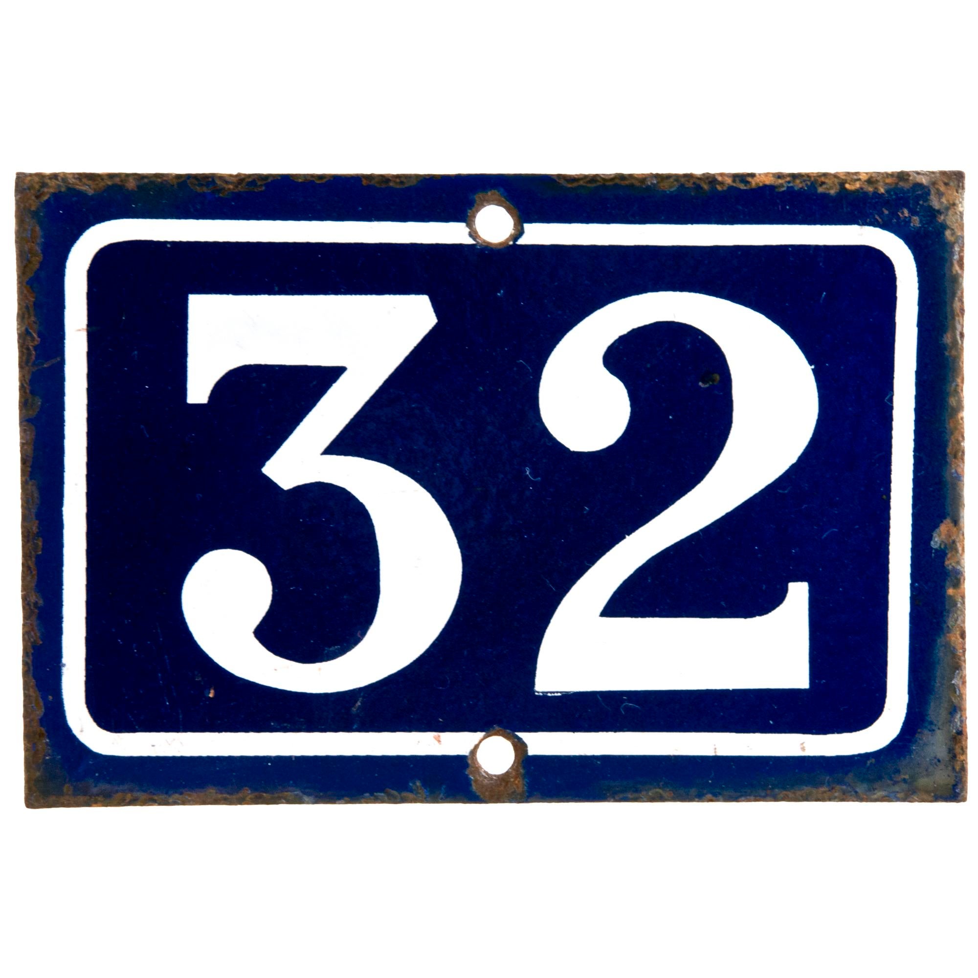 French Enamel House Number 32 | Chairish