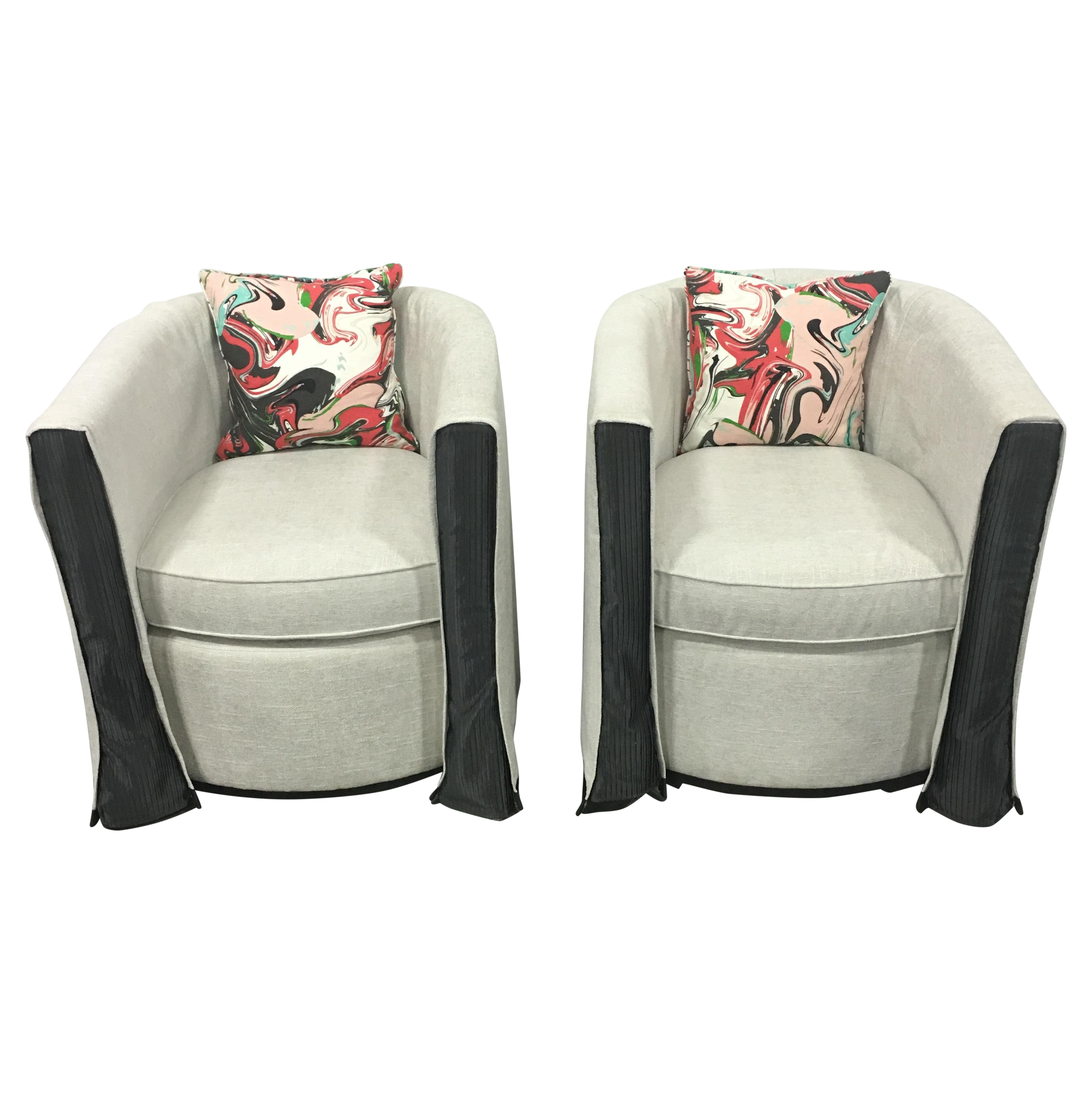 Neutral Fabric Swivel Chairs A Pair Chairish
