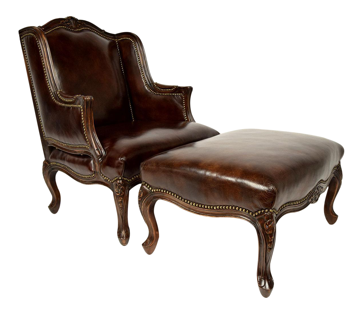 French Louis XVStyle Bergere Leather Chair & Ottoman Chairish