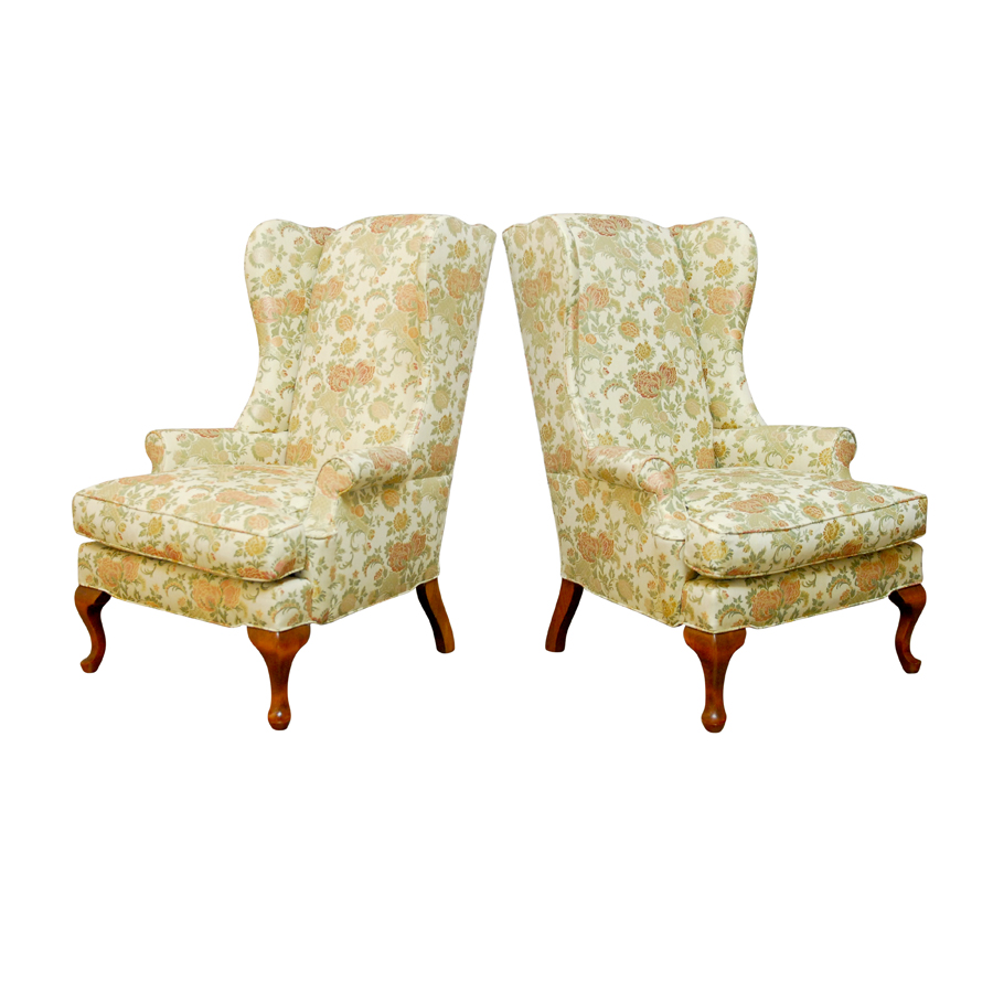 II Style Brocade Wingback Chairs A Pair Chairish