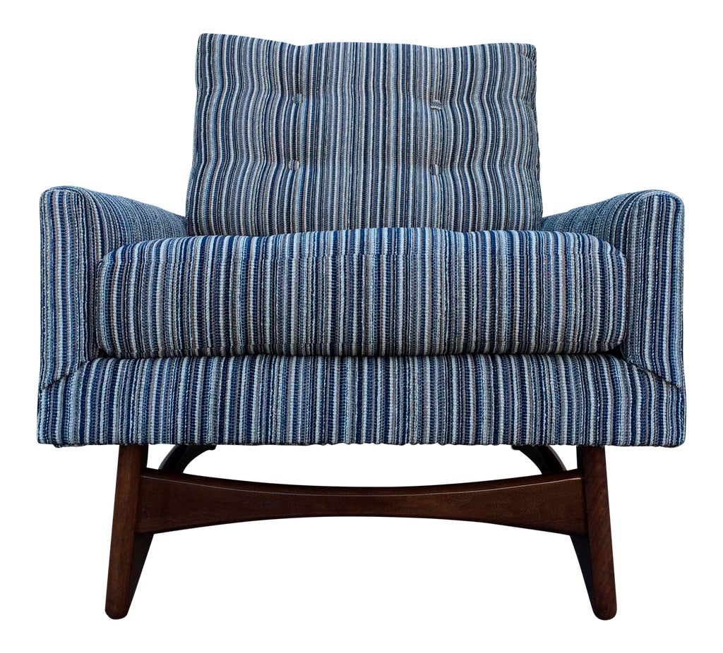 Mid-Century Striped Blue Lounge Chair | Chairish