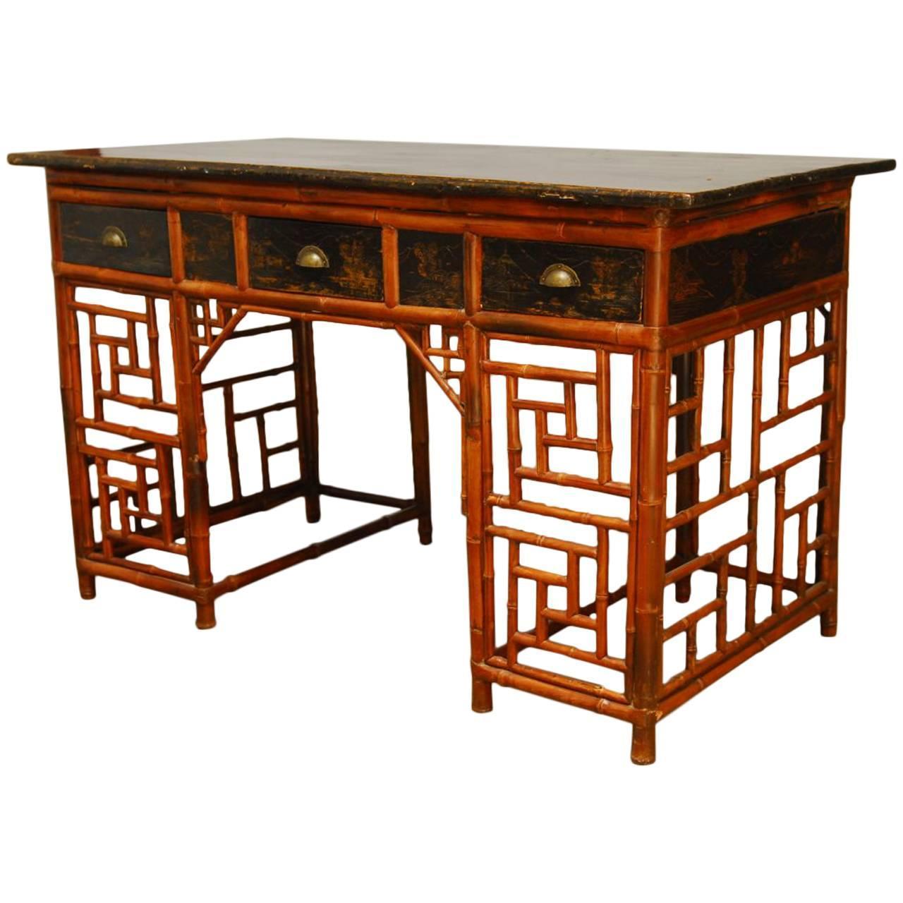 Chinese Lacquered Bamboo Chinoiserie Desk Chairish
