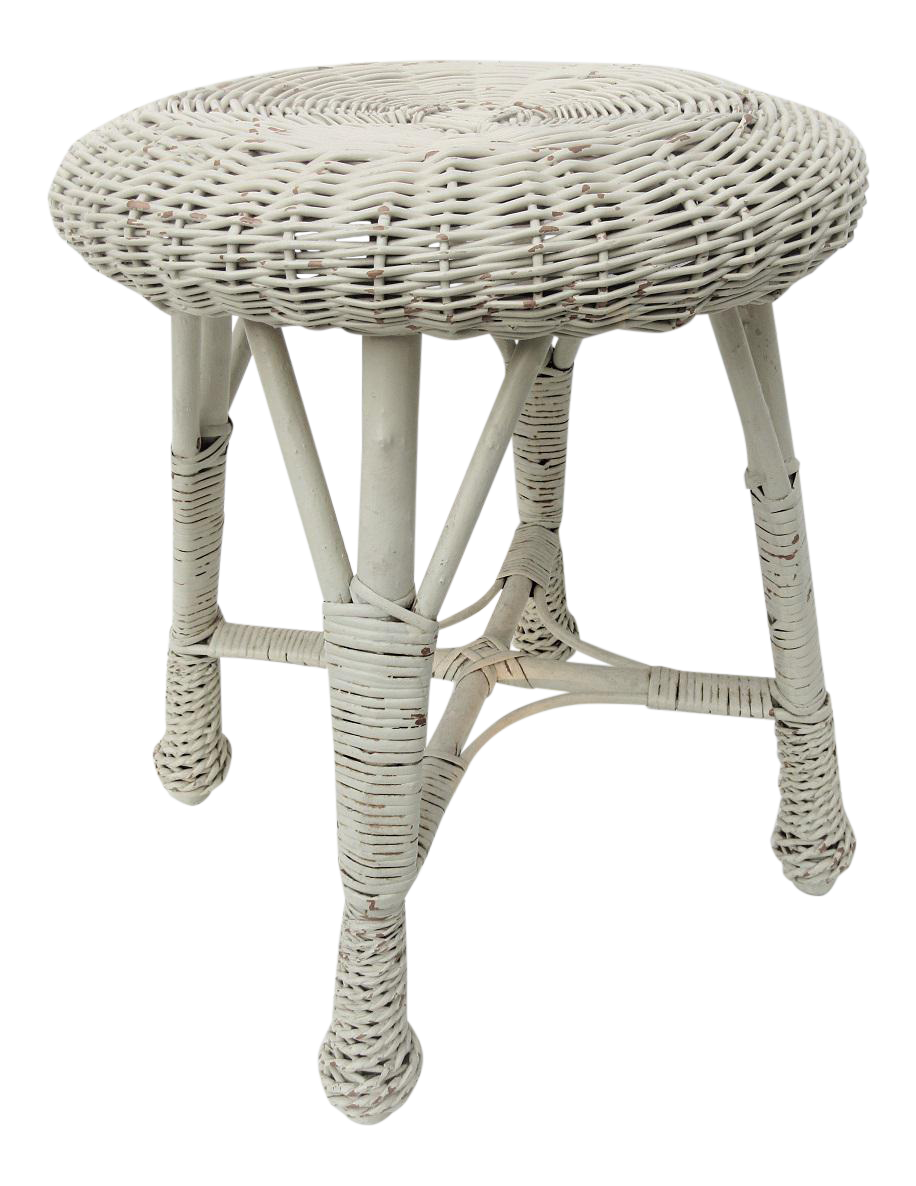 White Wicker Vanity Stool | Chairish