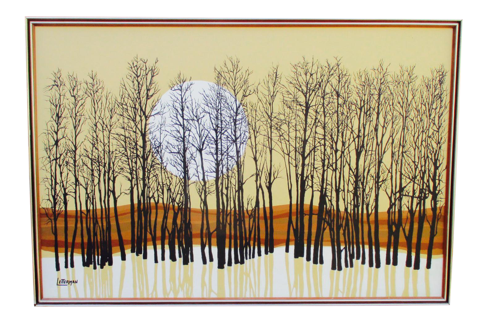 Sunset and Trees Letterman Painting Mid Century Modern Chairish