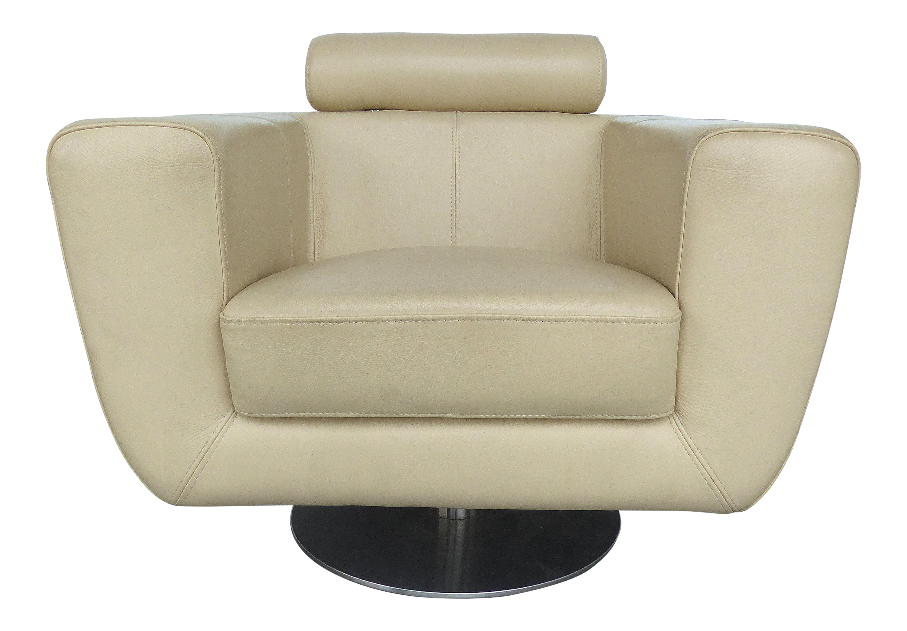 Modern Beige Leather Swivel Club Chair | Chairish