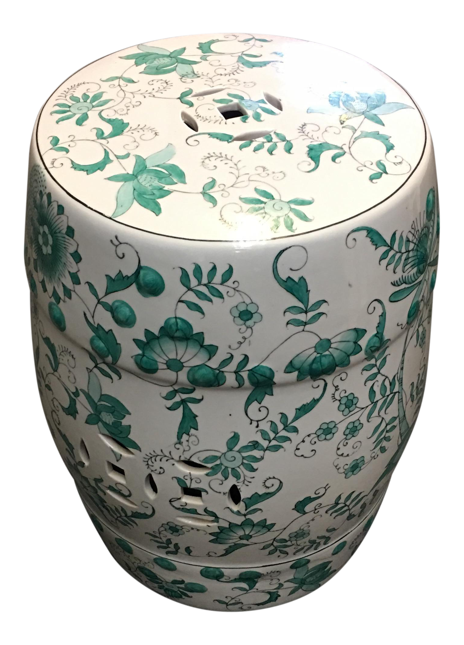 Chinese Green & White Garden Stool | Chairish