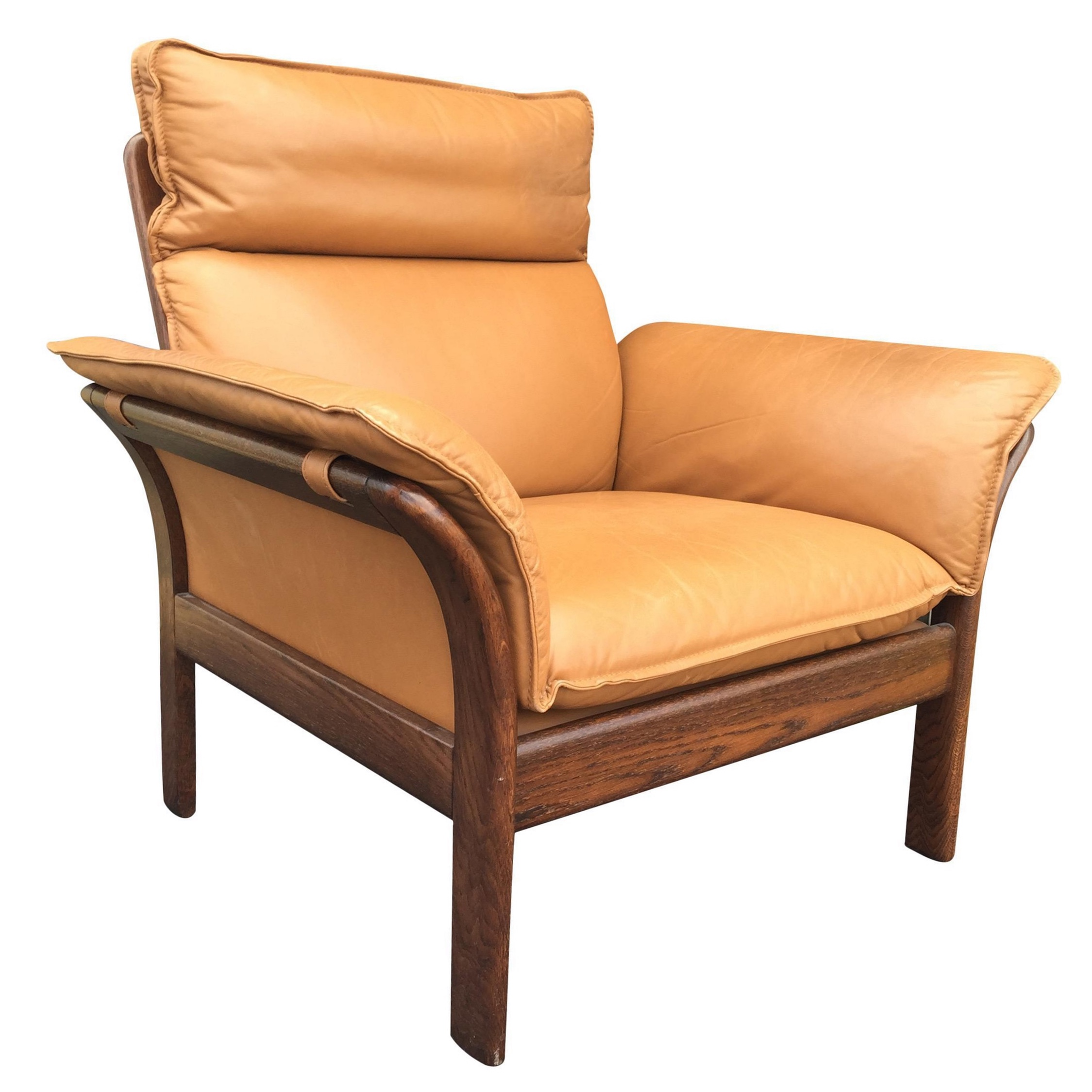 1970s Camel Leather and Rosewood Chair | Chairish