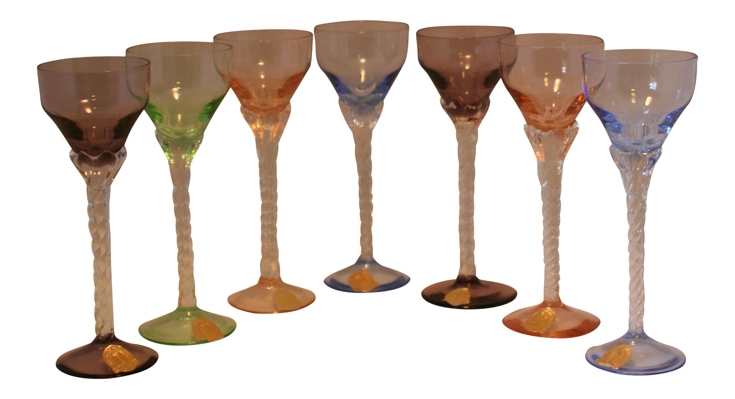 Set of 7 Blefeld Hand Crafted Crystal Multi Color Stemmed Cocktail