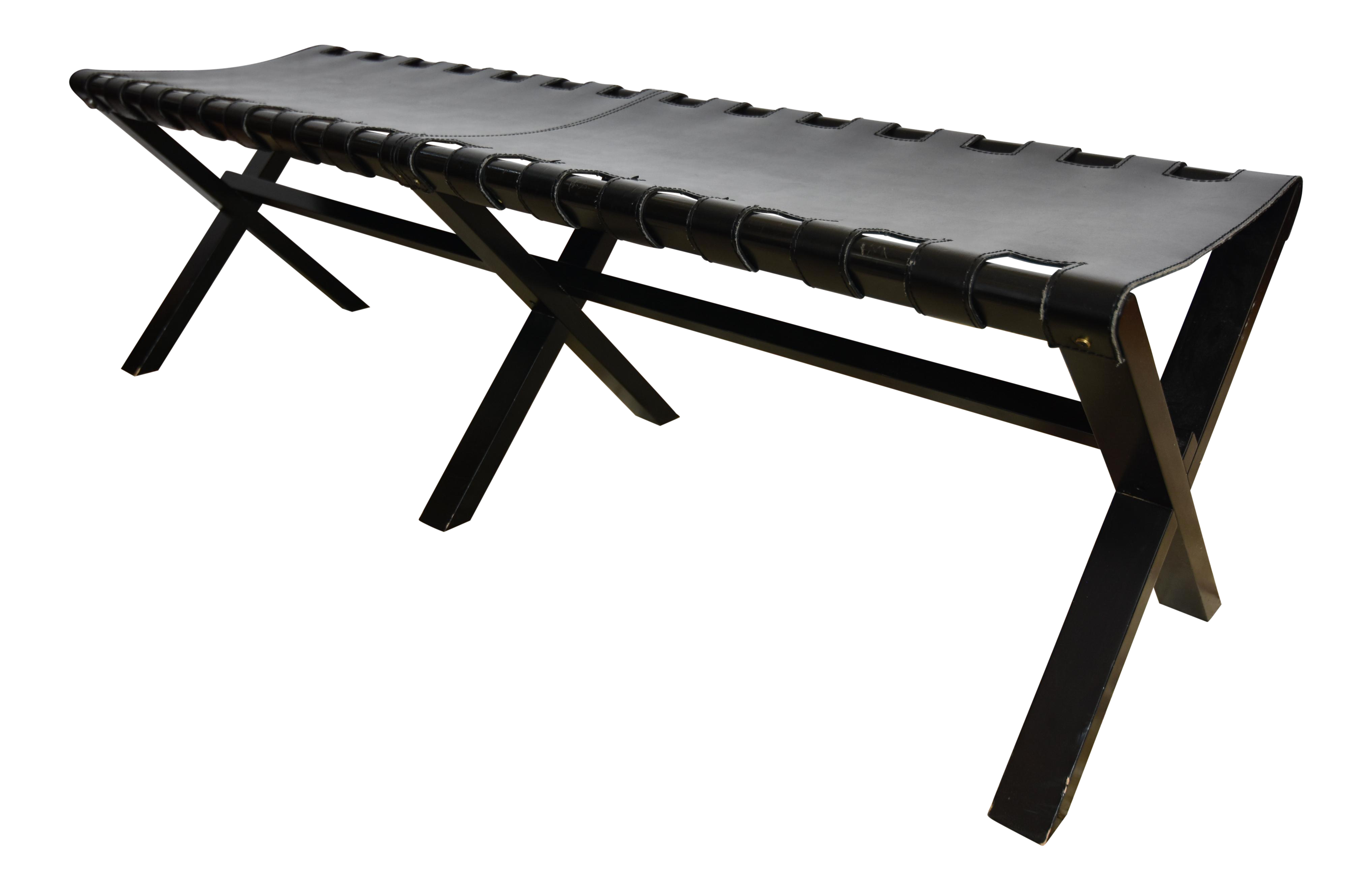 Black Leather Strapped XBase Director's Bench Chairish