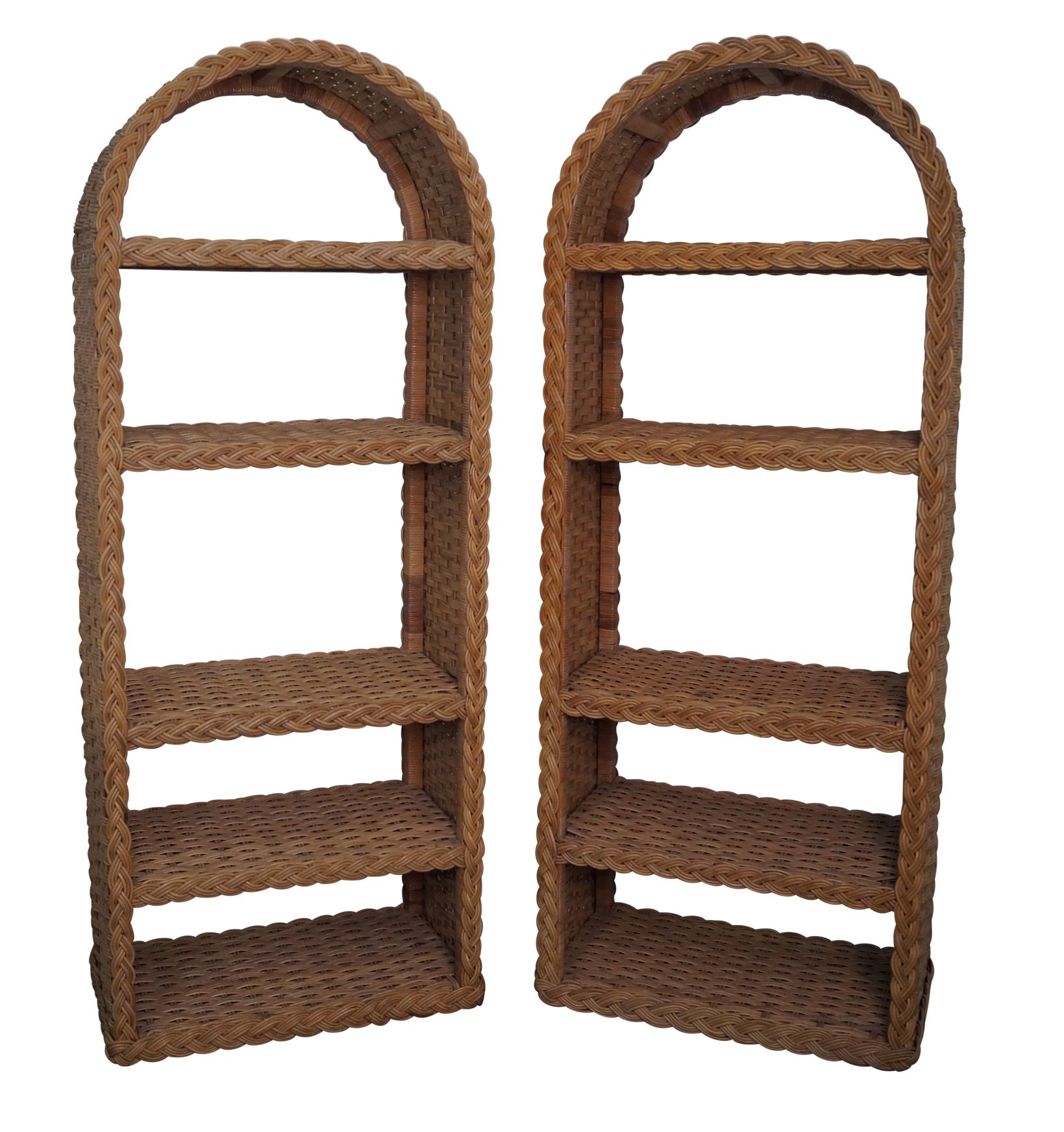 Quality Arched Top Wicker Rattan Bookcases Pair Chairish