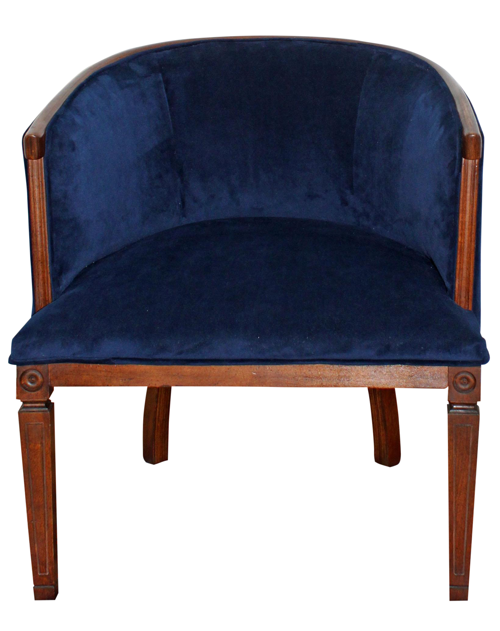 Vintage Blue Velvet Reupholstered Barrel Chair Chairish