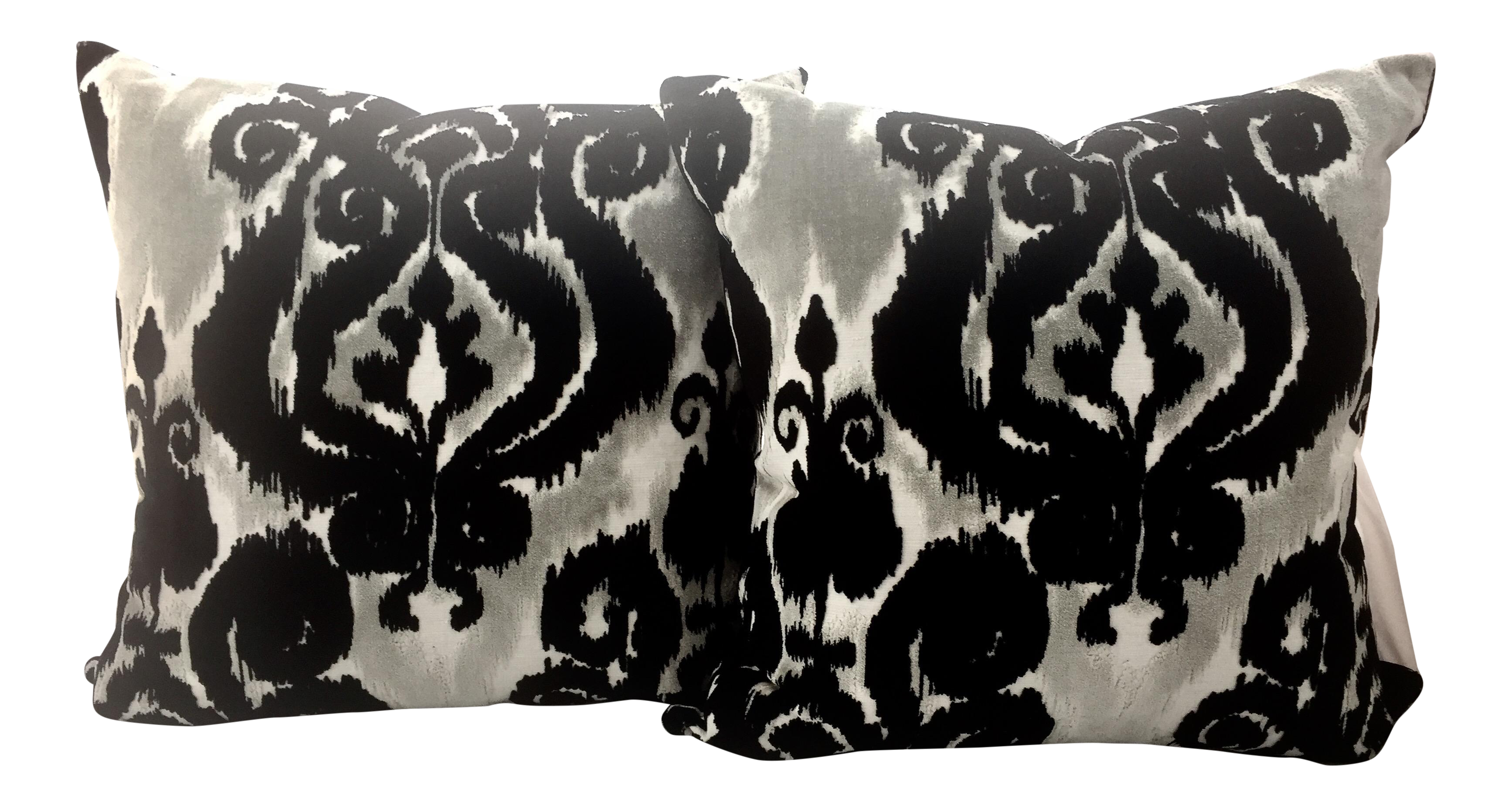 Damask Black and White Ikat Velvet Pillows - a Pair Chairish