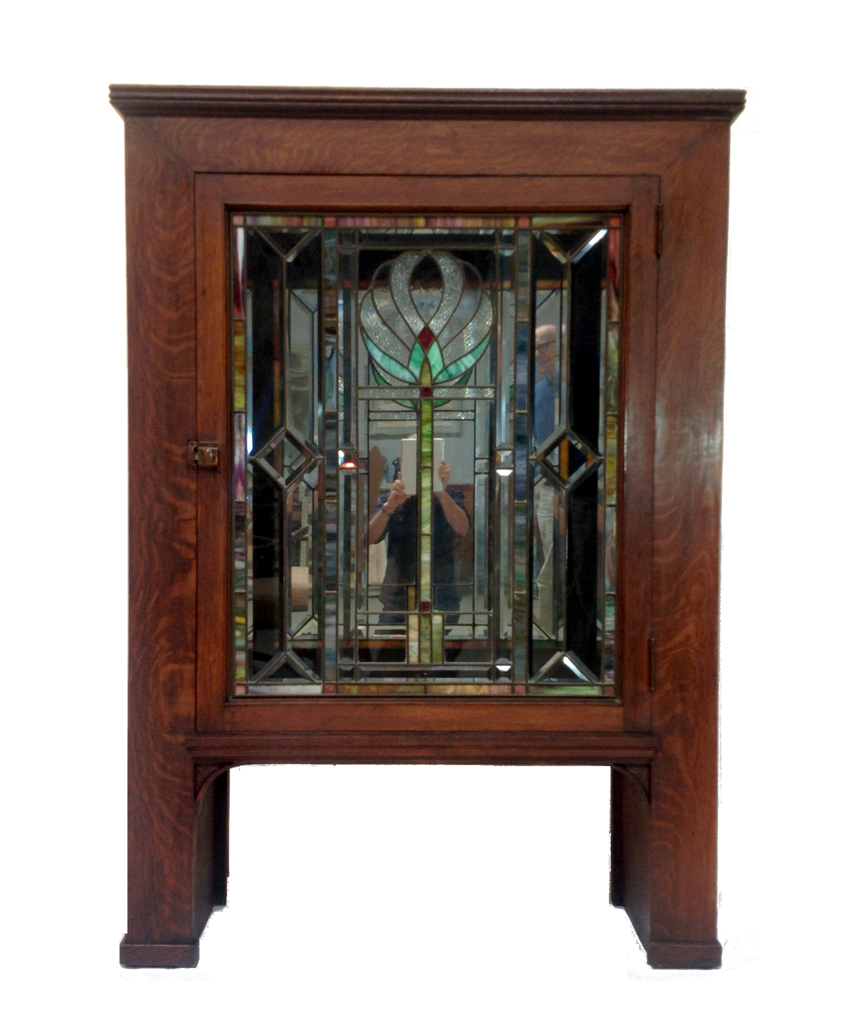 Antique Craftsman Cabinet with Stained Glass Door | Chairish