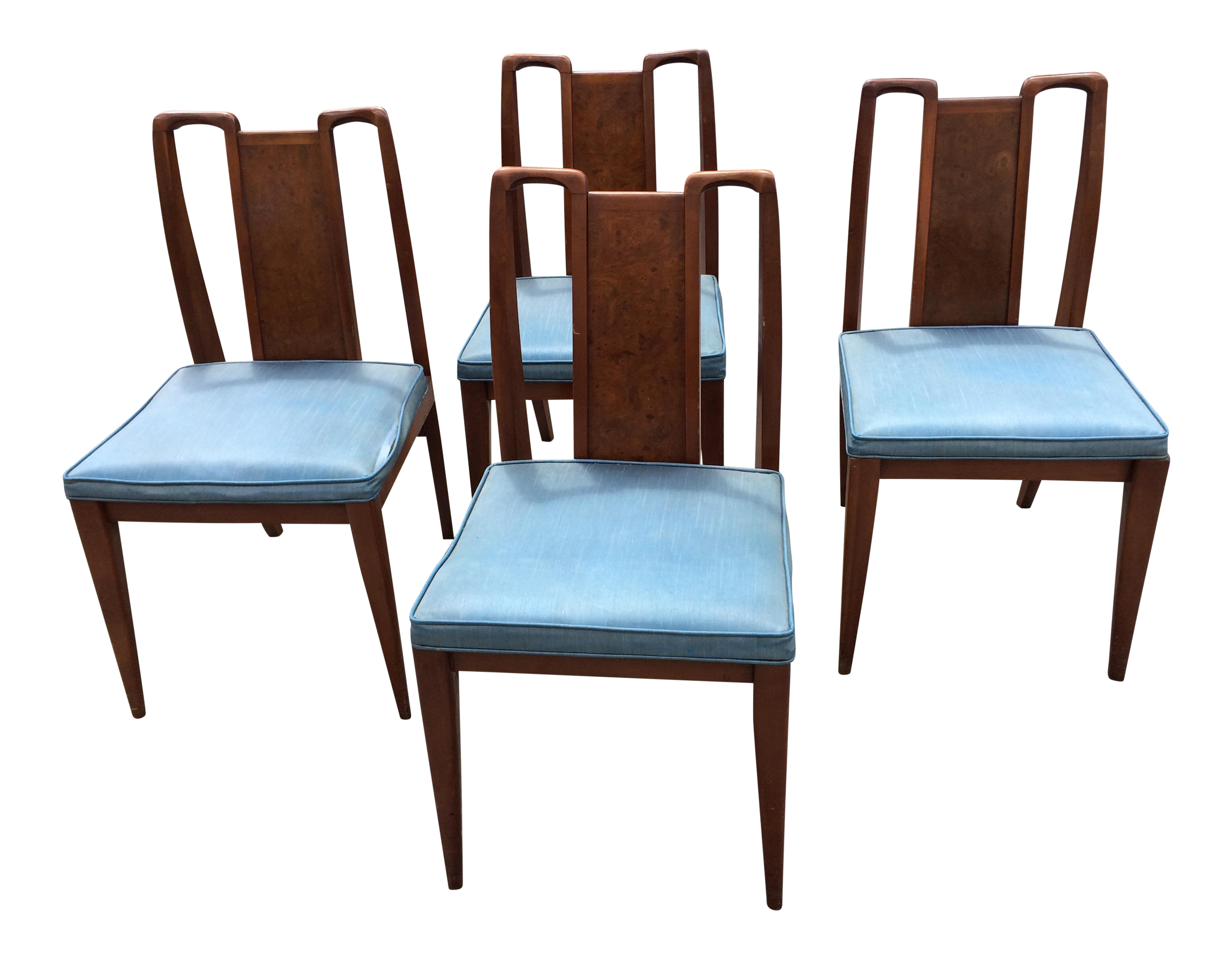 Mid-Century Modern Curved Burl Wood Dining Chairs- Set of 4 | Chairish