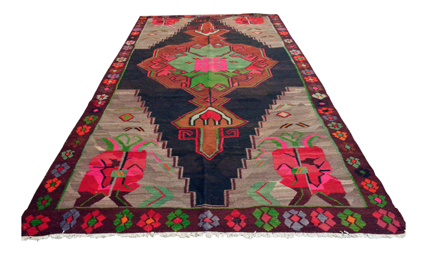 Vintage Turkish Hand Woven Wool Kilim Rug 6'8" X 12'1" Chairish