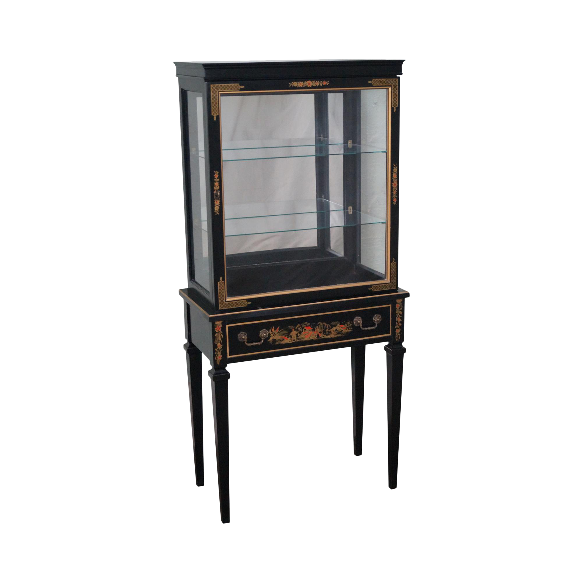 Vintage Black Chinoiserie Painted Small Curio Display Chairish