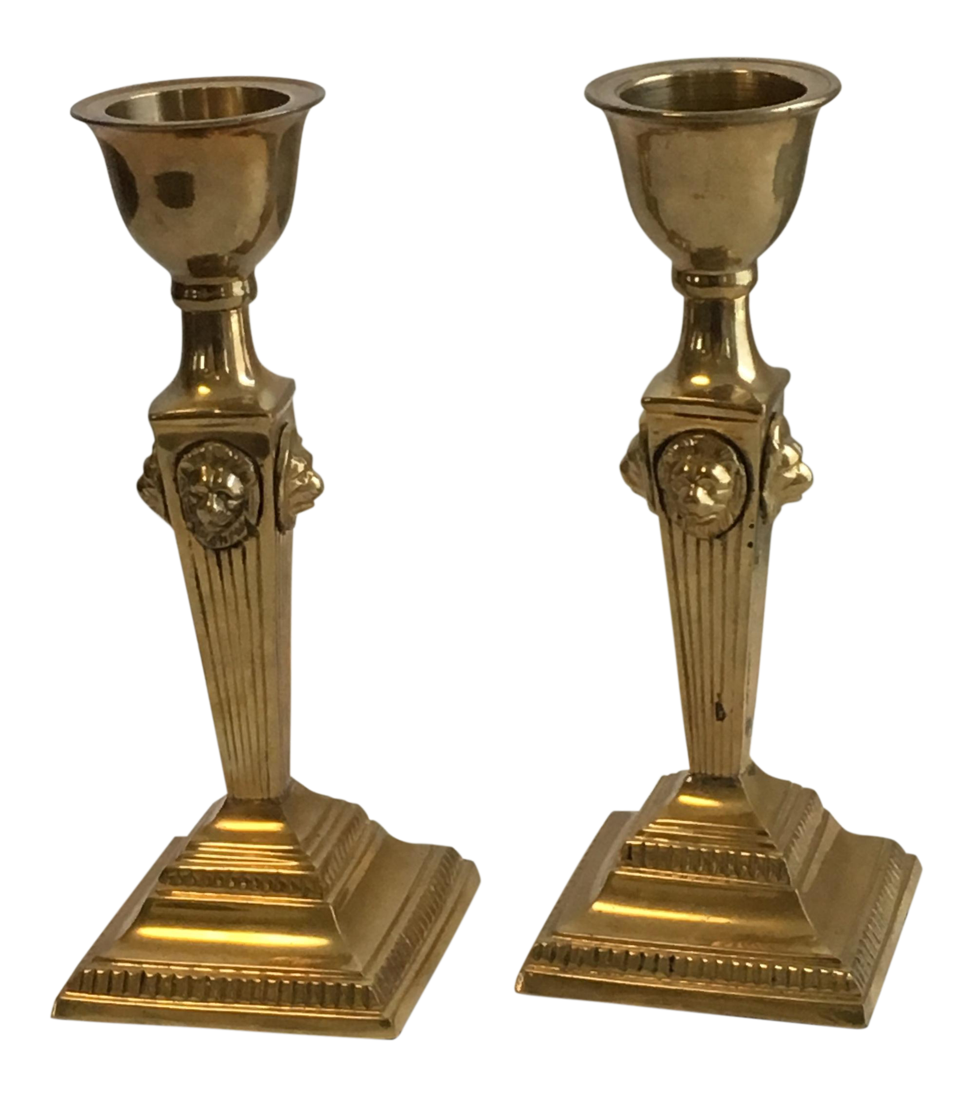 Heavy Brass Lion Head Candlesticks a Pair Chairish