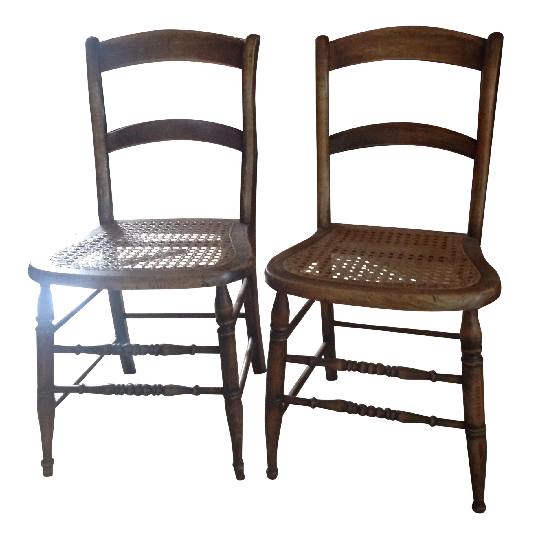 Antique Walnut Cane Seat Dining Chairs - Pair | Chairish