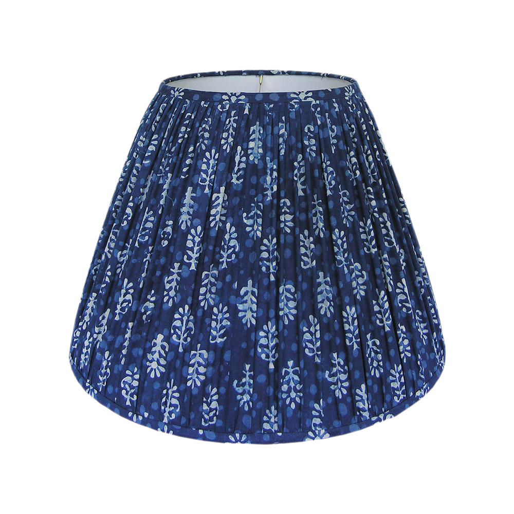 New, Made to Order, Indigo Blue Block Print Fabric, Small Pleated/Gathered Lamp Shade Shade