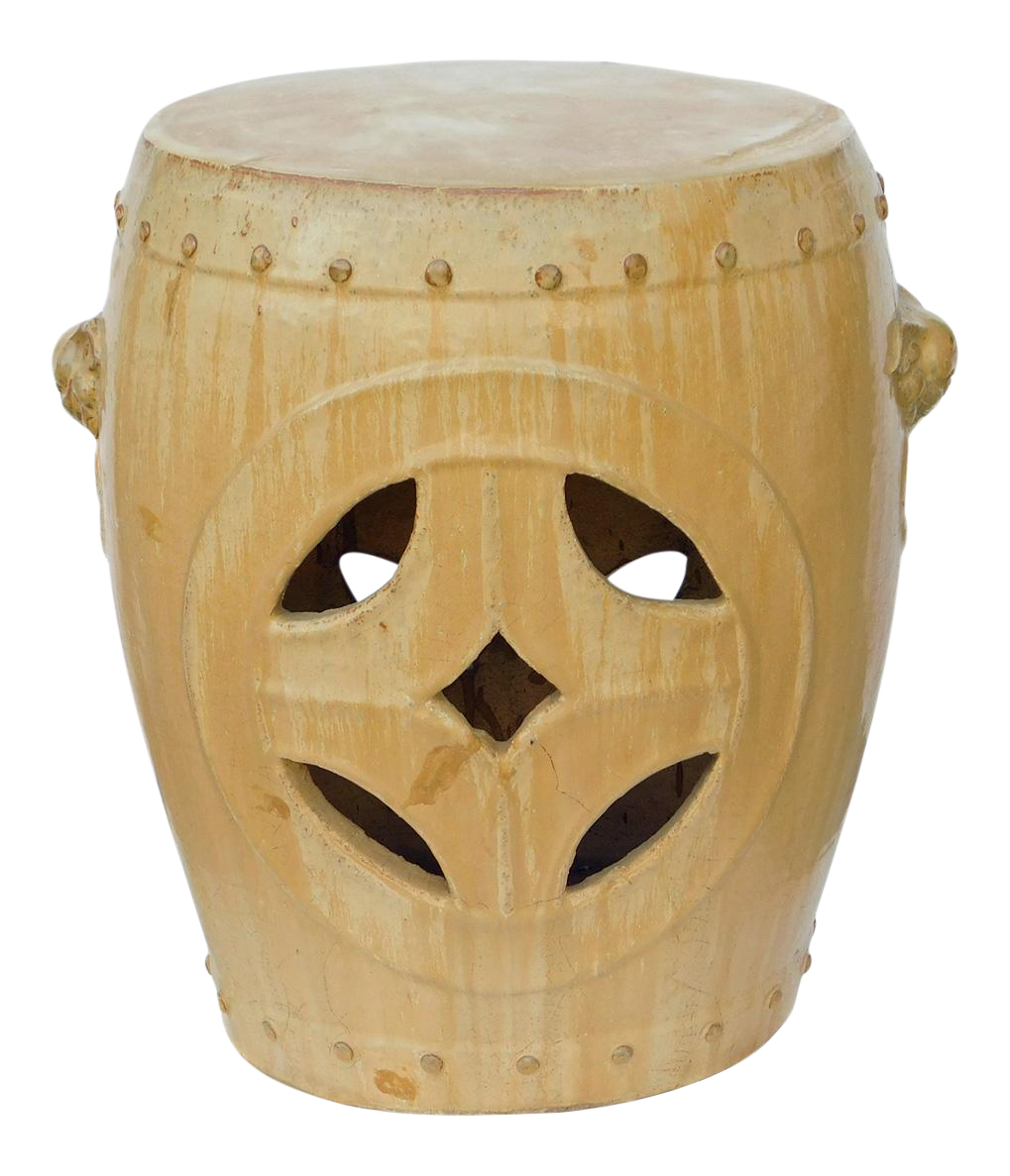 Cream Yellow Round Clay Ceramic Garden Stool Chairish