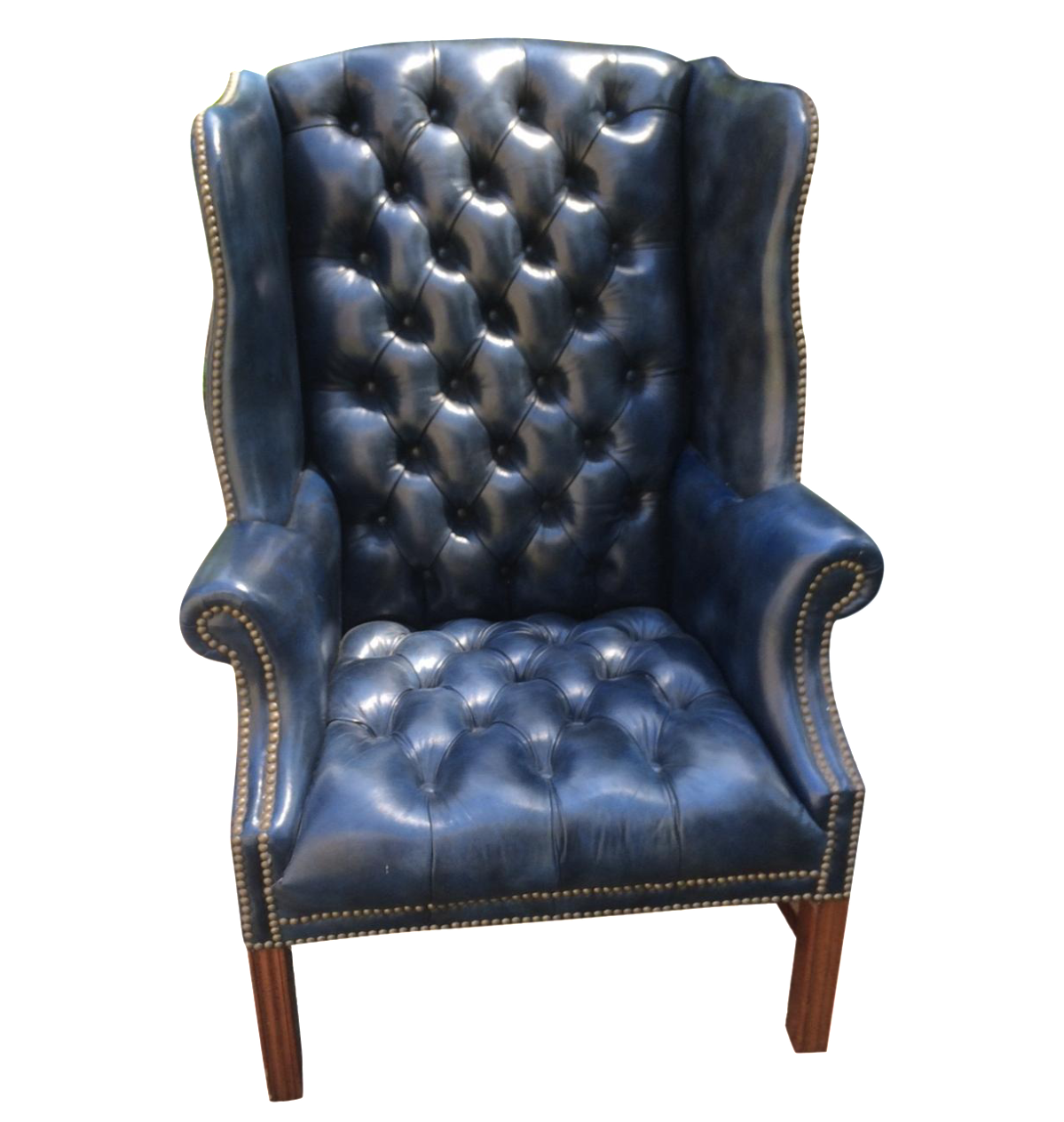 Navy Blue Leather Wing Chair Chairish