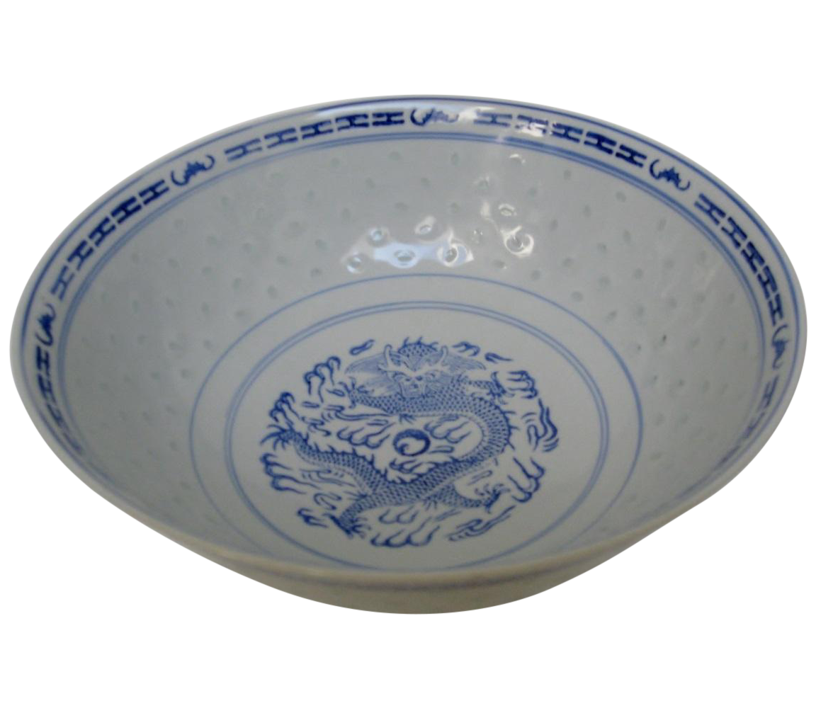 Chinese Blue & White Rice Grain Porcelain Bowl Chairish