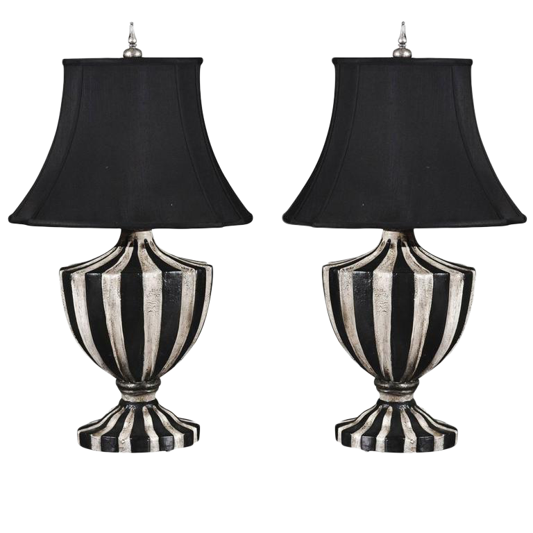 Black & White Striped Lamps - A Pair | Chairish
