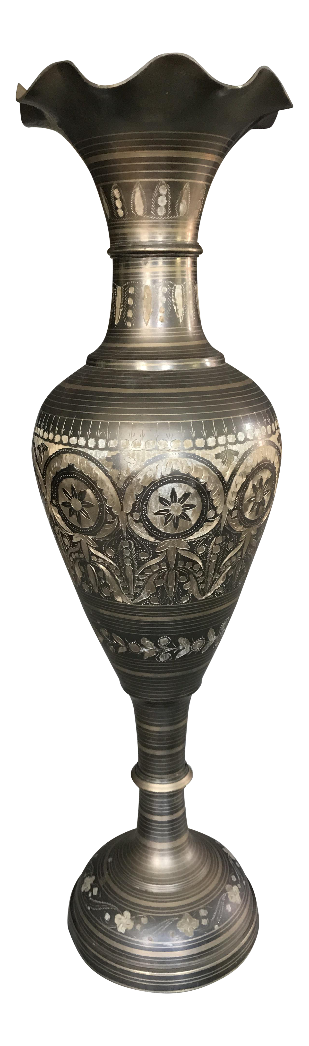 Indian Etched Brass Floor Vase Chairish