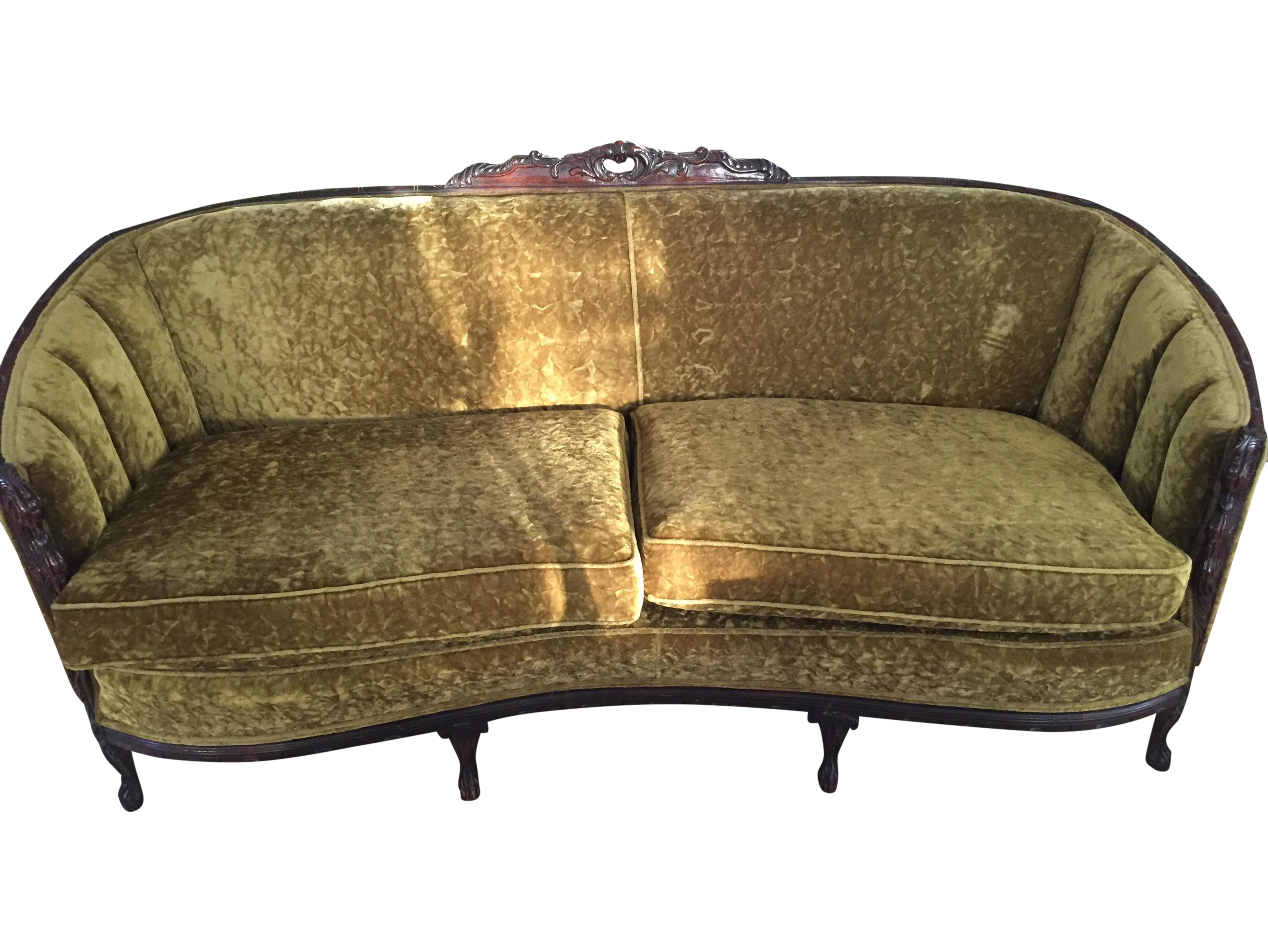 Vintage 1950s Green Velvet Settee Sofa Chairish