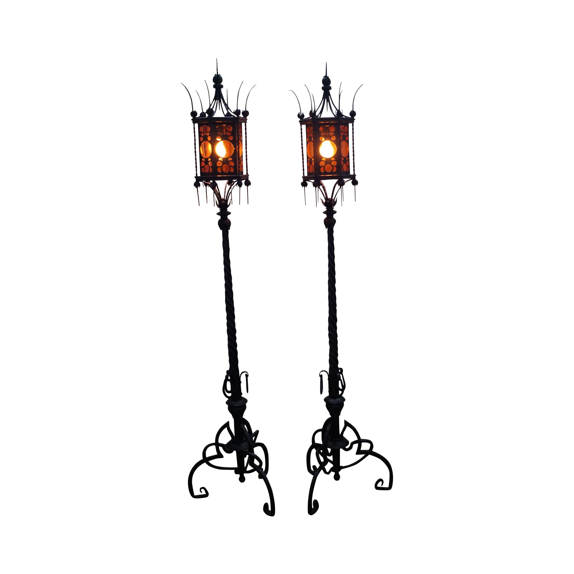 Antique Wrought Iron Torchier Floor Lamps A Pair Chairish