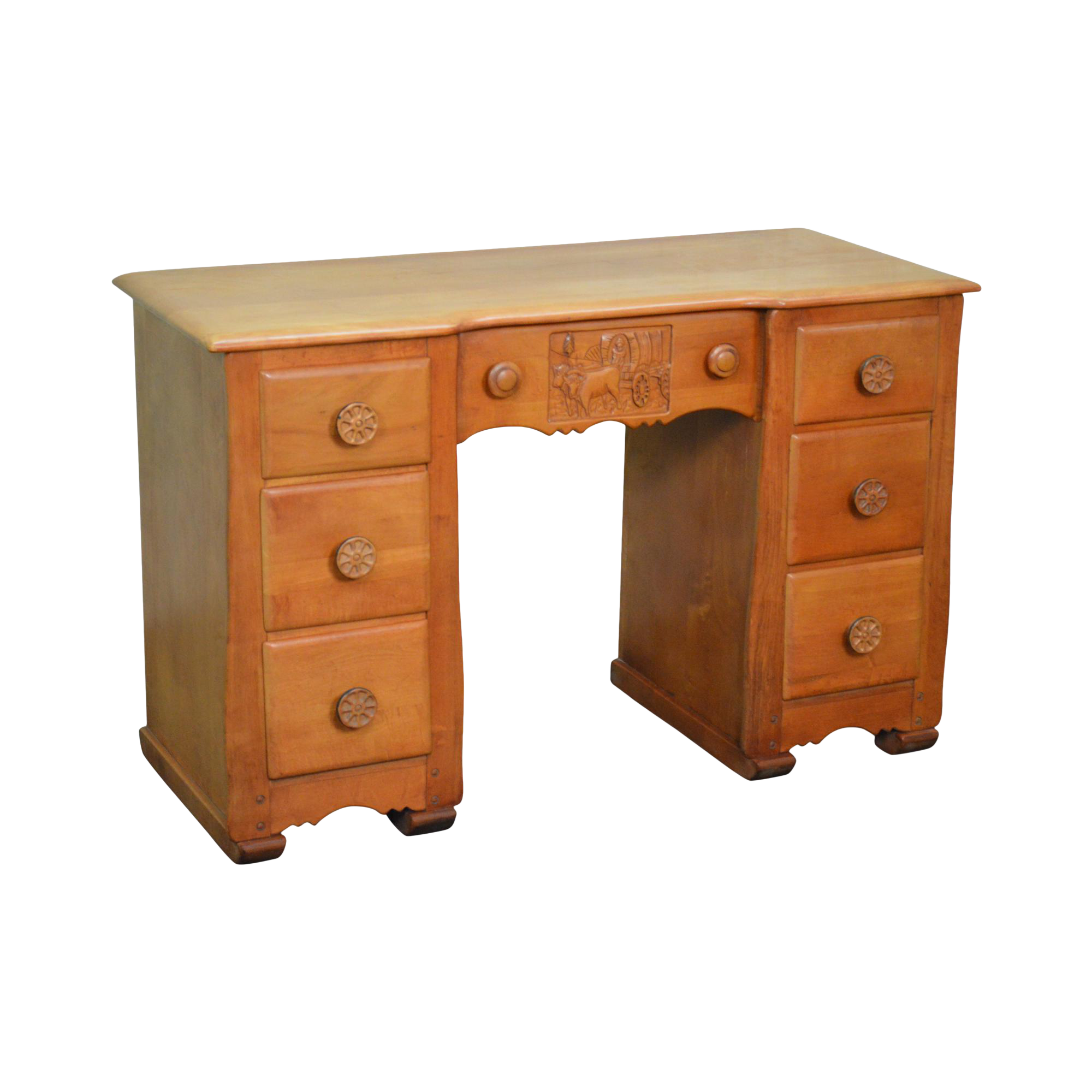 Virginia House Vintage Solid Maple Cowboy Wagon Wheel Kneehole Desk