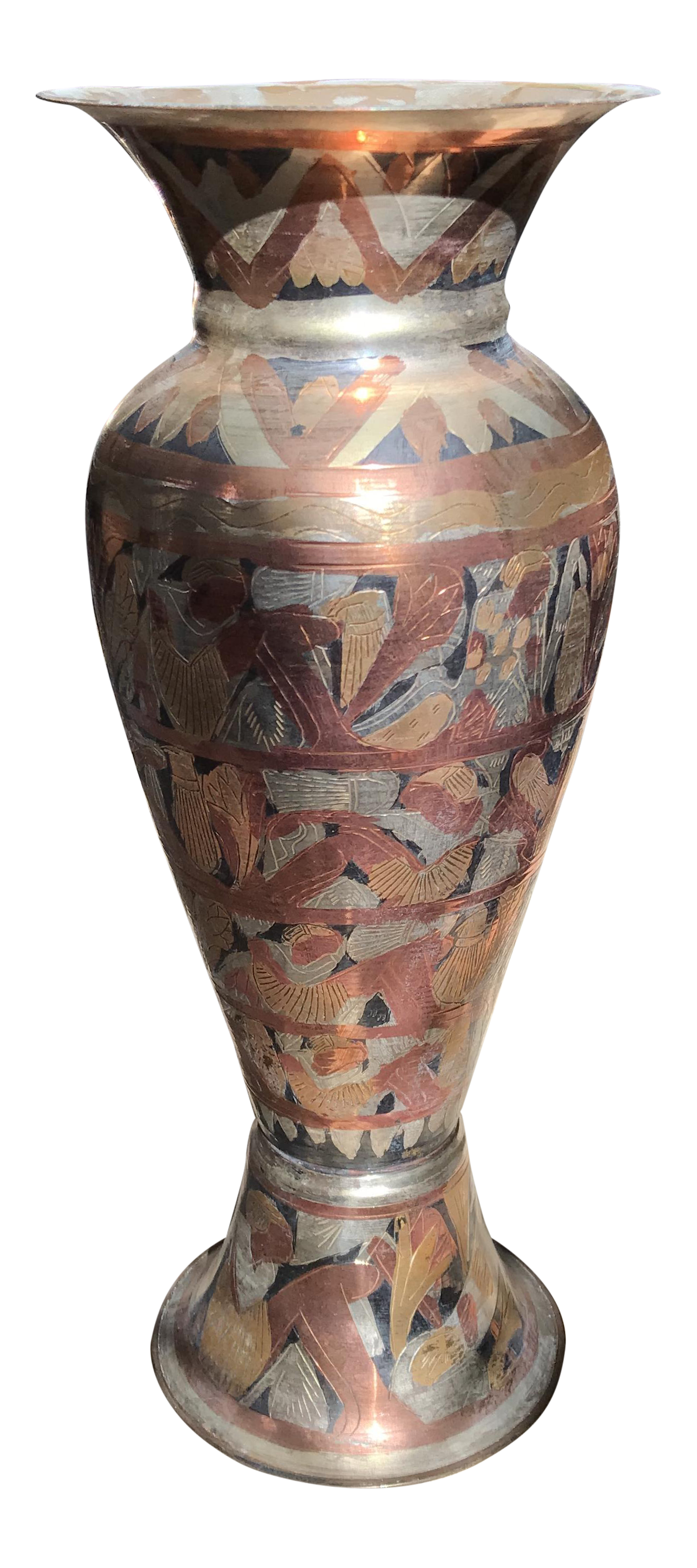 Egyptian Brass & Copper Engraved Vase Chairish