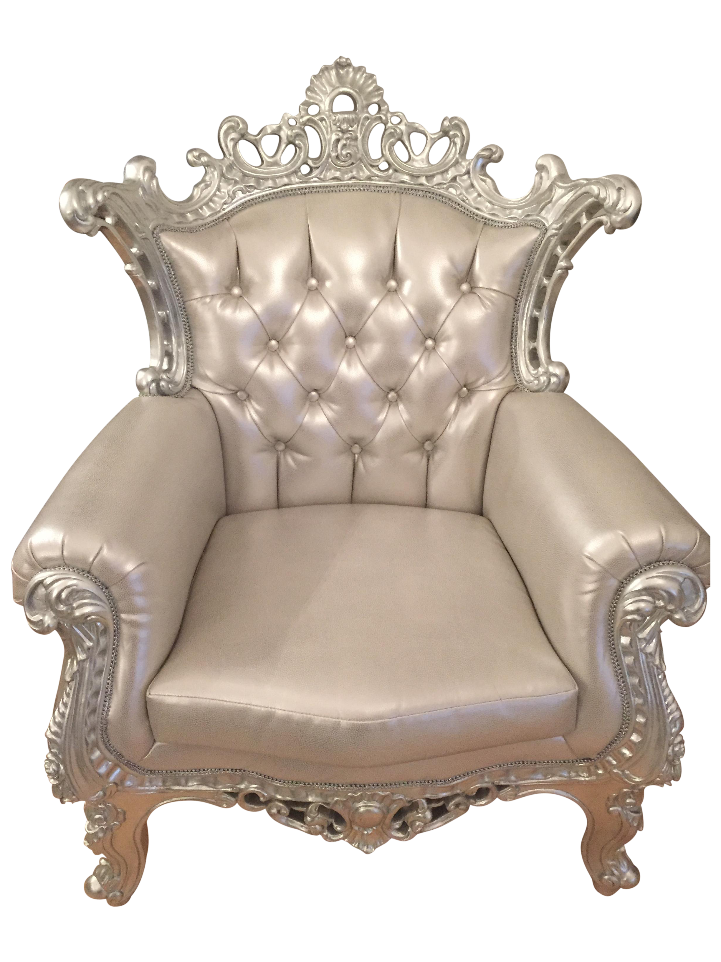 Baroque Style Silver Tufted Accent Throne Chair | Chairish
