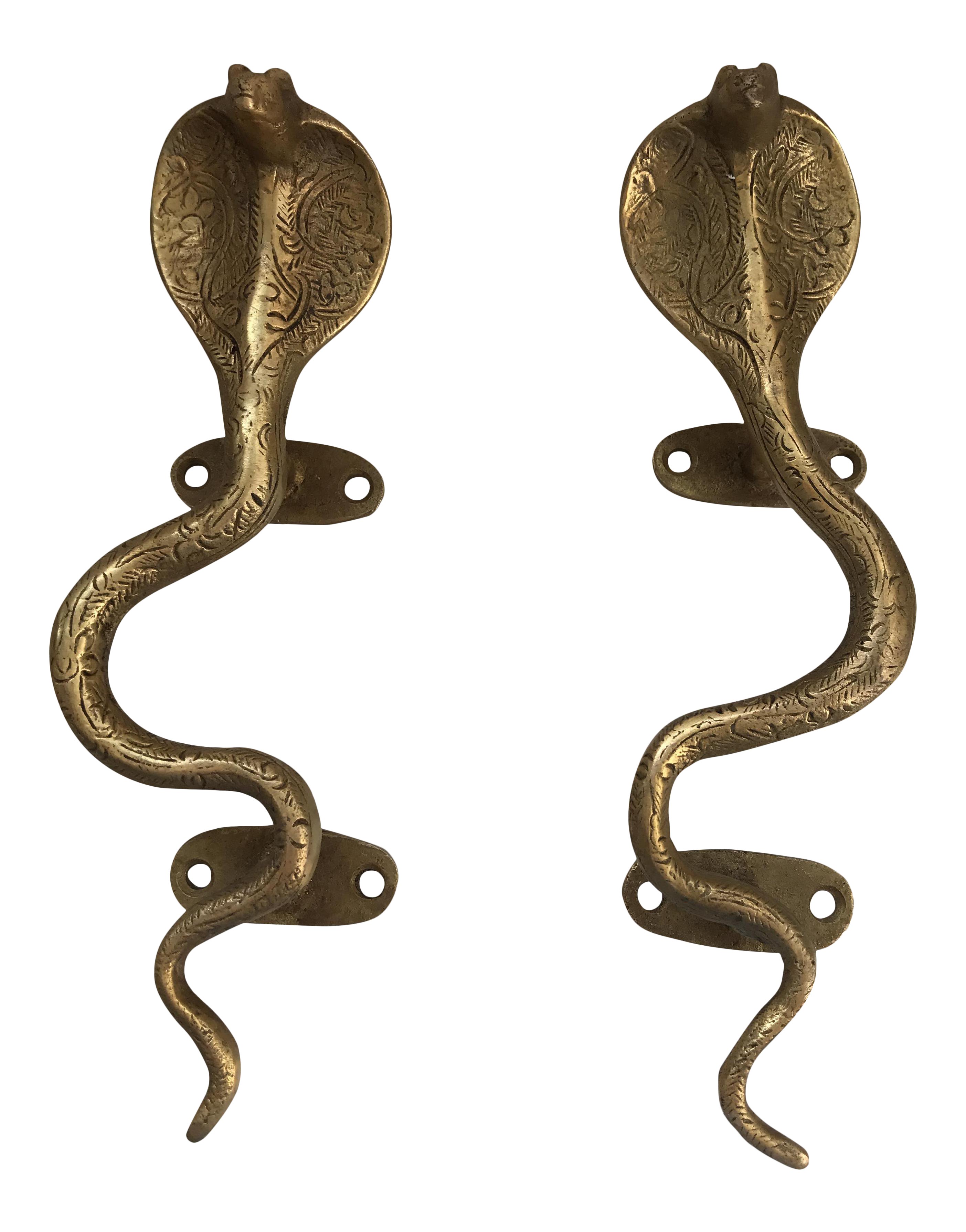 Gold Brass Cobra Door Handles A Pair Chairish
