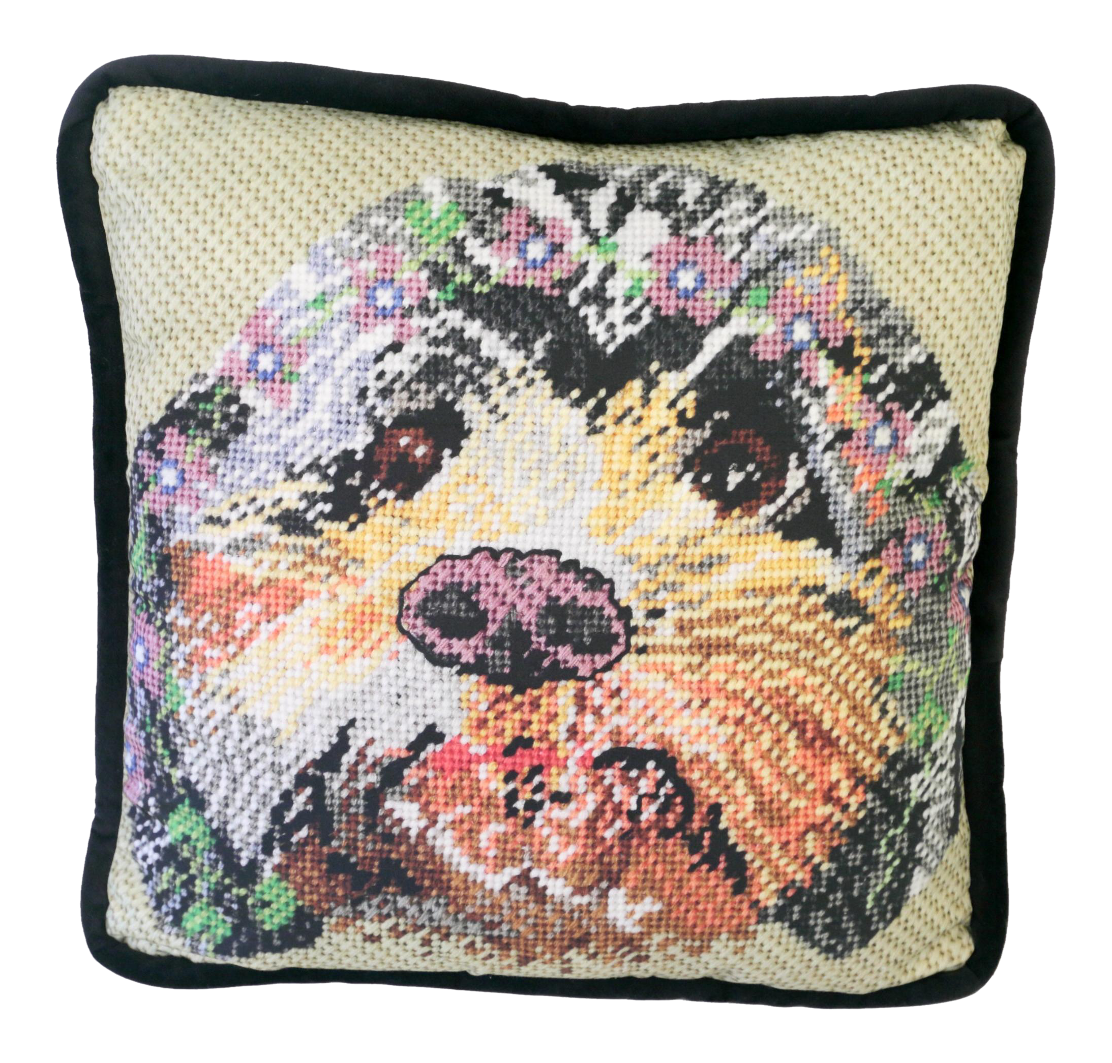 Printed Needlepoint Dog Pillow, Handcrafted Chairish