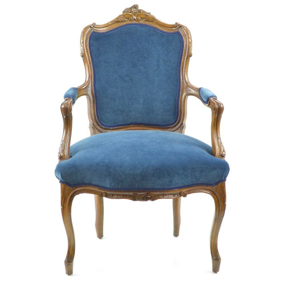 French Chair in New Blue Velvet Upholstery Chairish