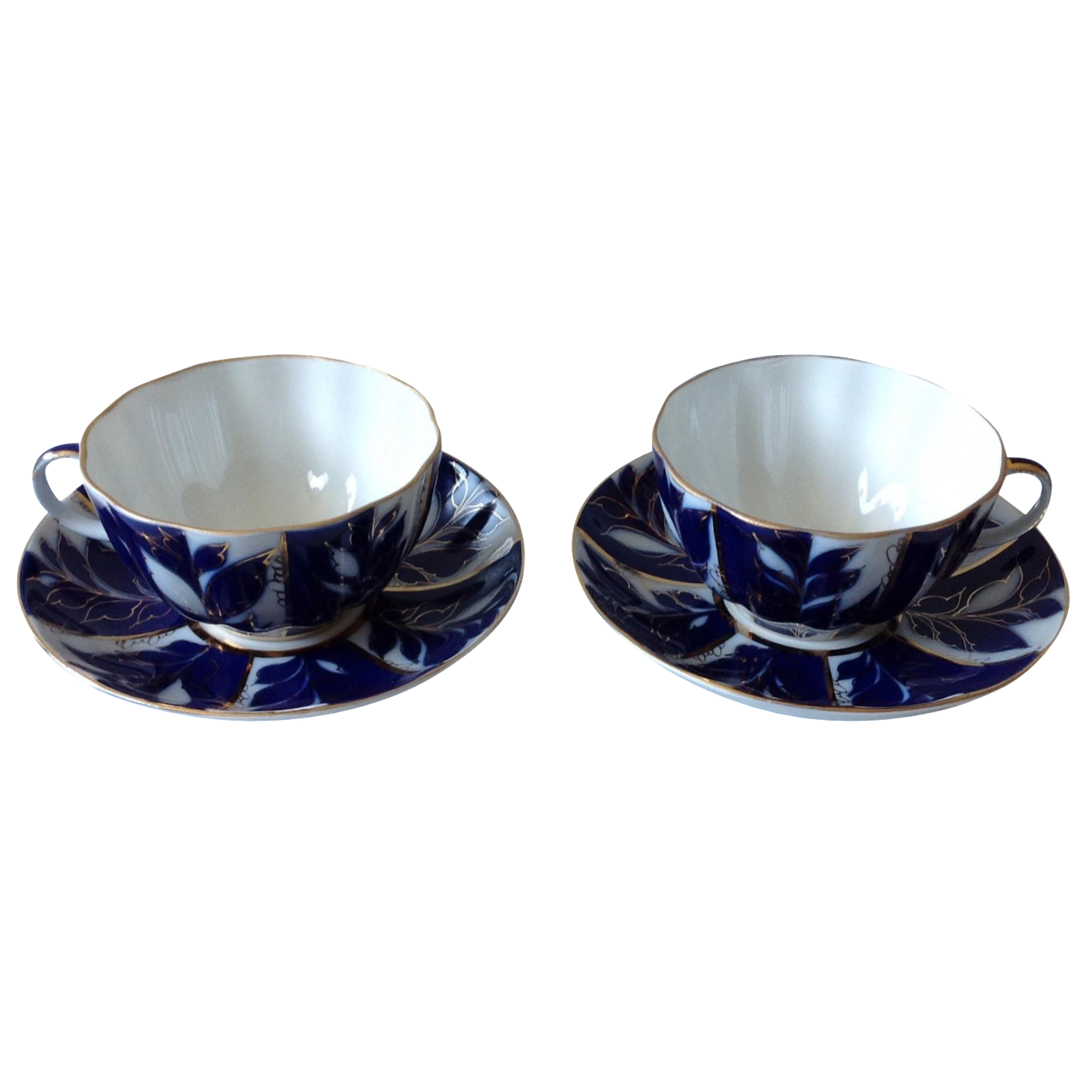 White, Blue & Gold Porcelain Tea Cups Set of 4 Chairish