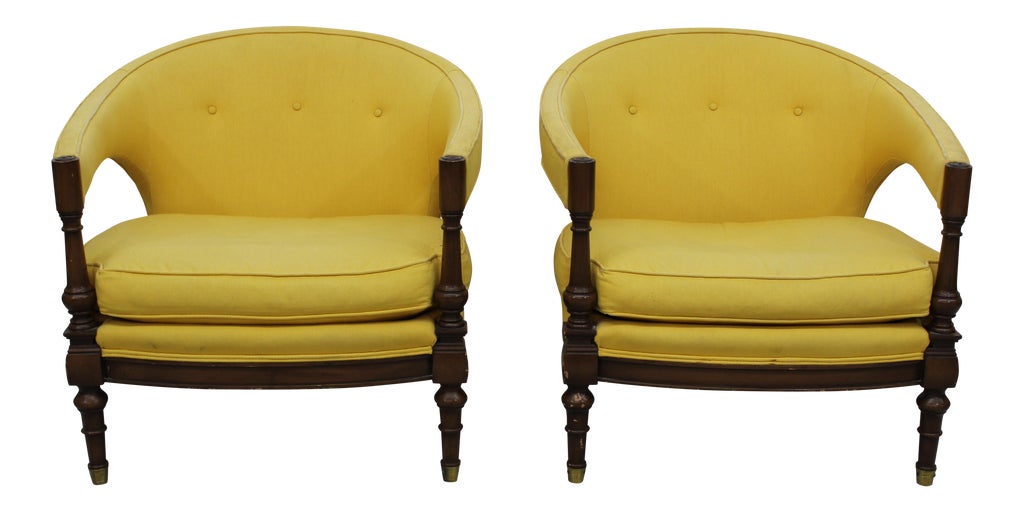 Vintage yellow upholstered chairs | Chairish