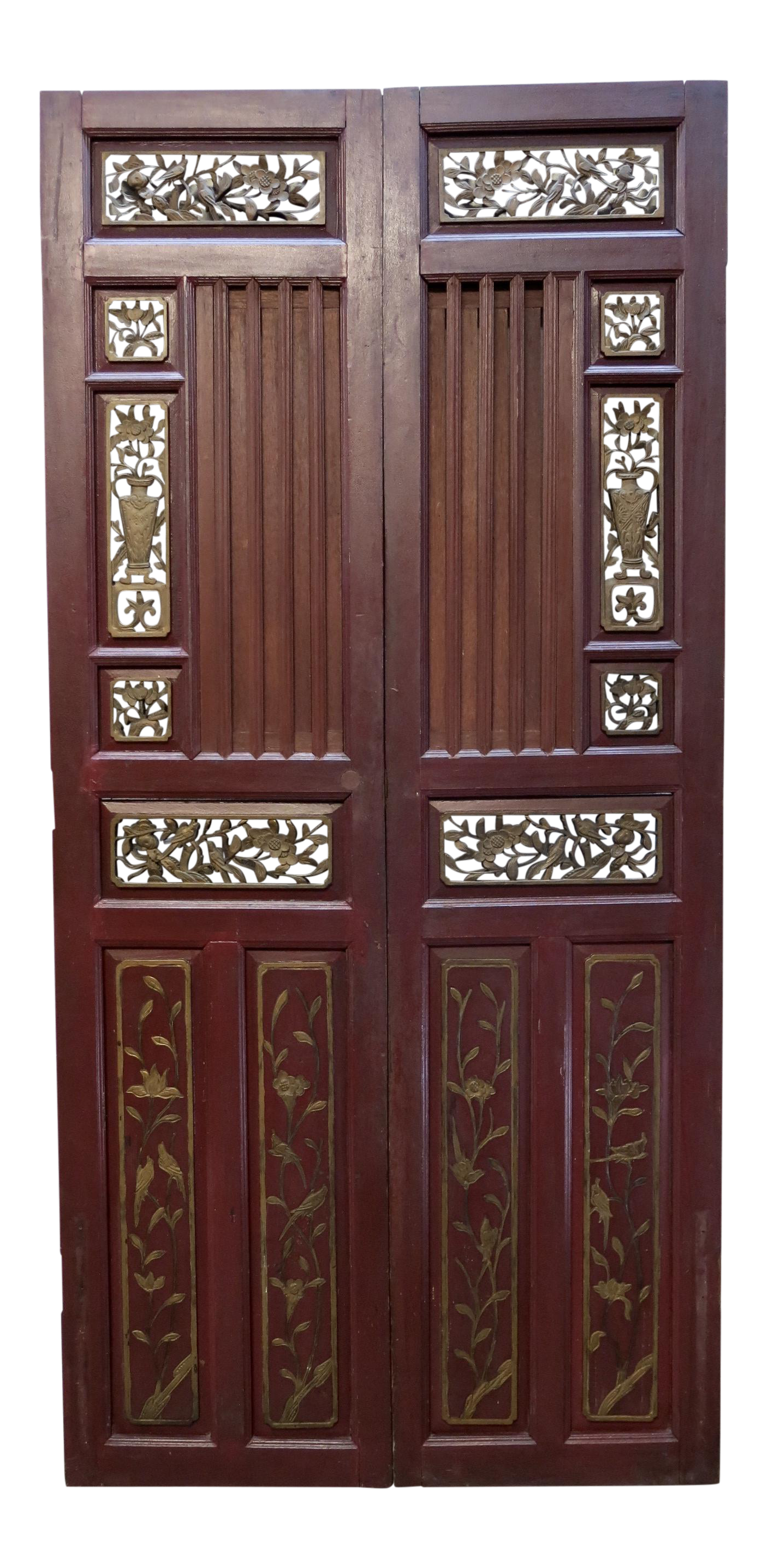 antique chinese hand carved wooden doors a pair 6047