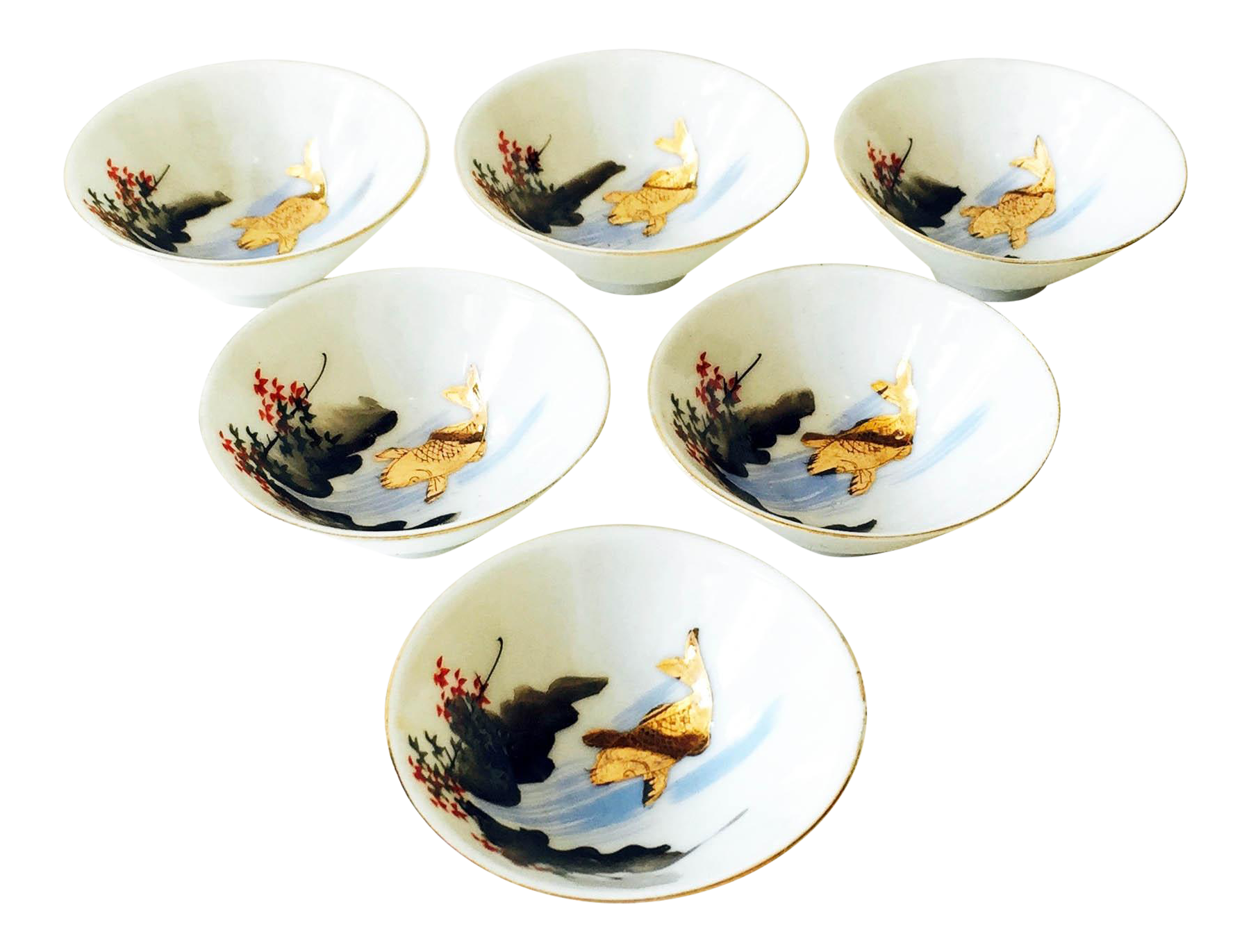 Vintage Japanese Gold Fish Soy Sauce Dishes S/6 Chairish