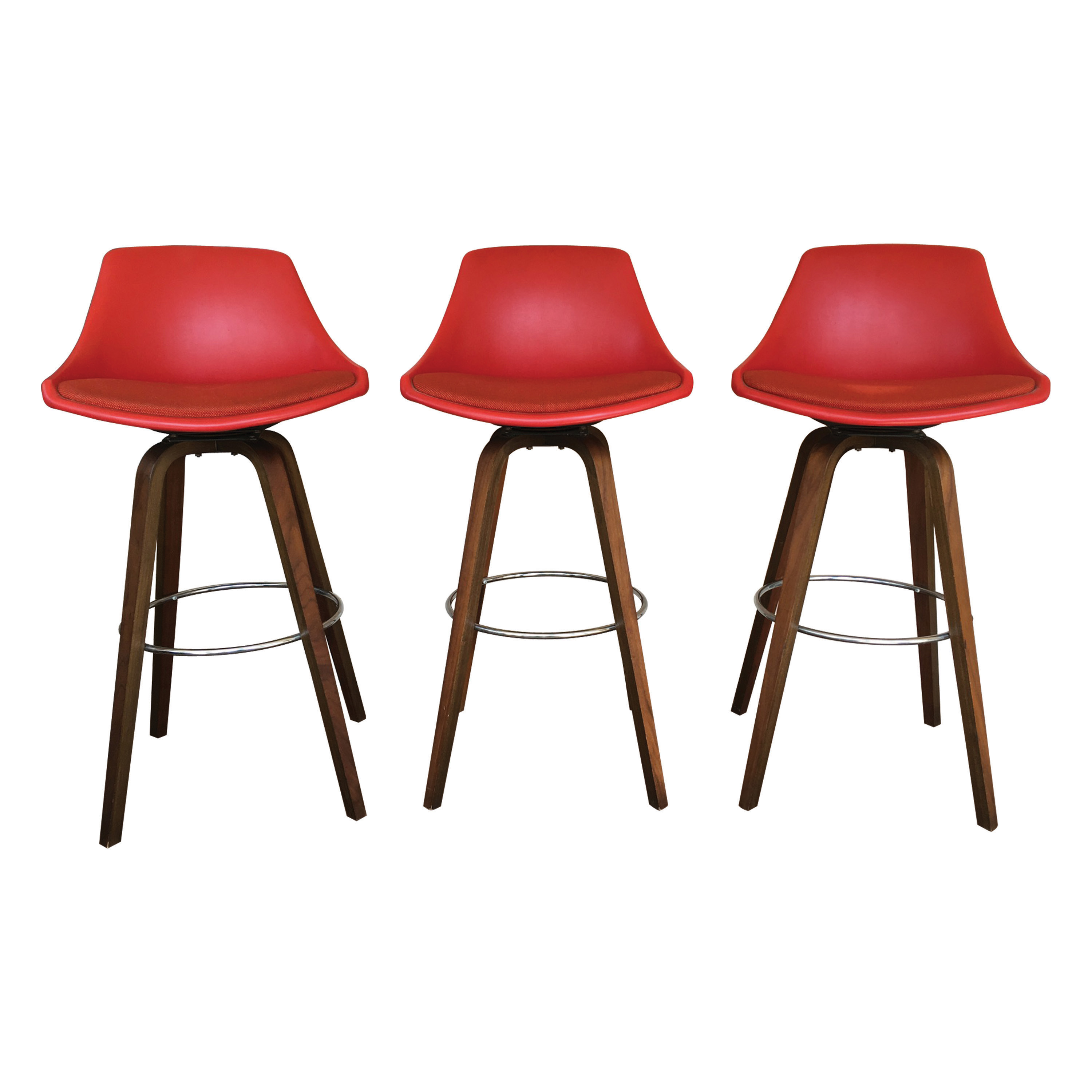 John Yellen MidCentury Red Bar Stools Set of 3 Chairish