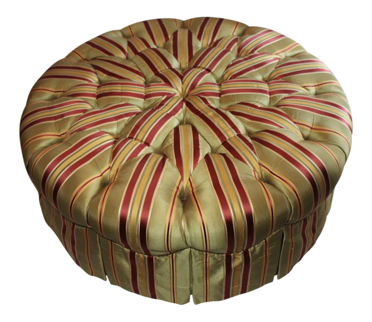 Henredon Round Tufted Striped Silk Ottoman | Chairish