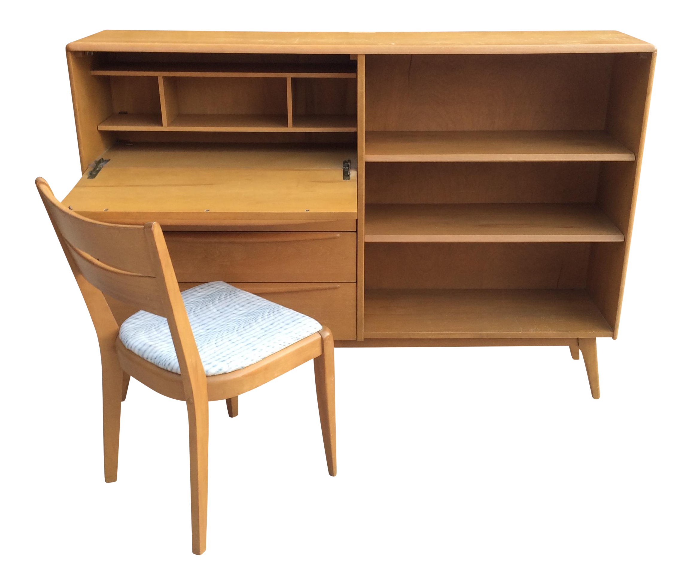 Heywood Wakefield Drop Down Desk and Bookshelf With Chair Chairish